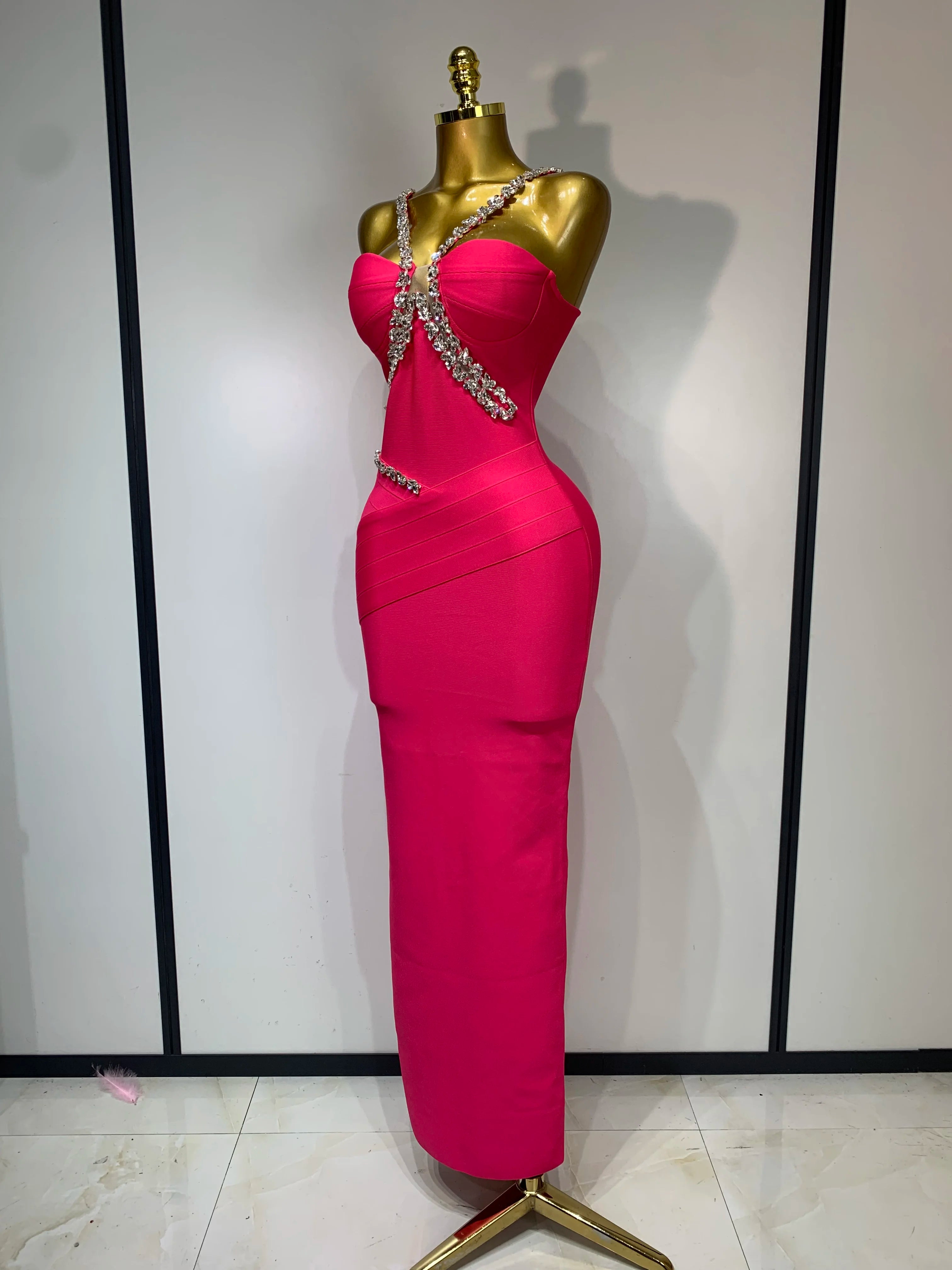 Women Sexy Backless Shinning Crystal Bodycon Long Dress