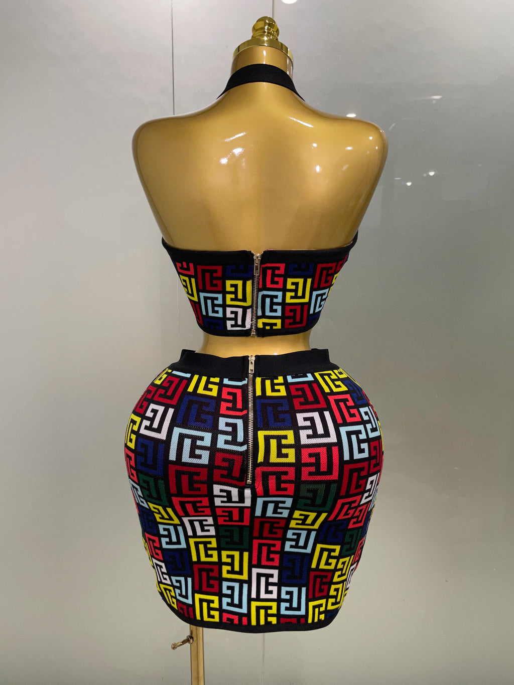 Two Piece Mini Skirt Bandage Set Evening Party Women's Set