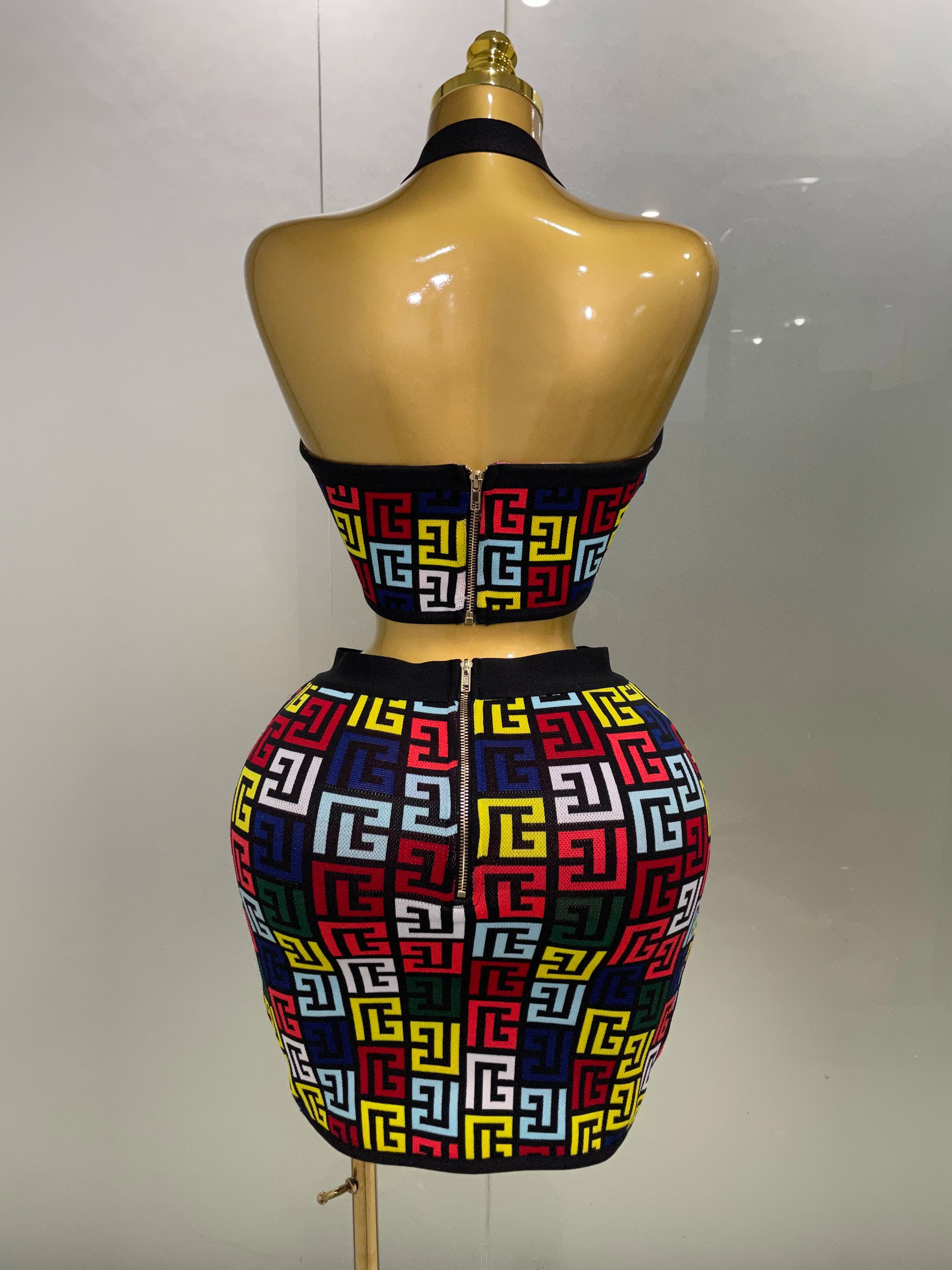 Two Piece Mini Skirt Bandage Set Evening Party Women's Set