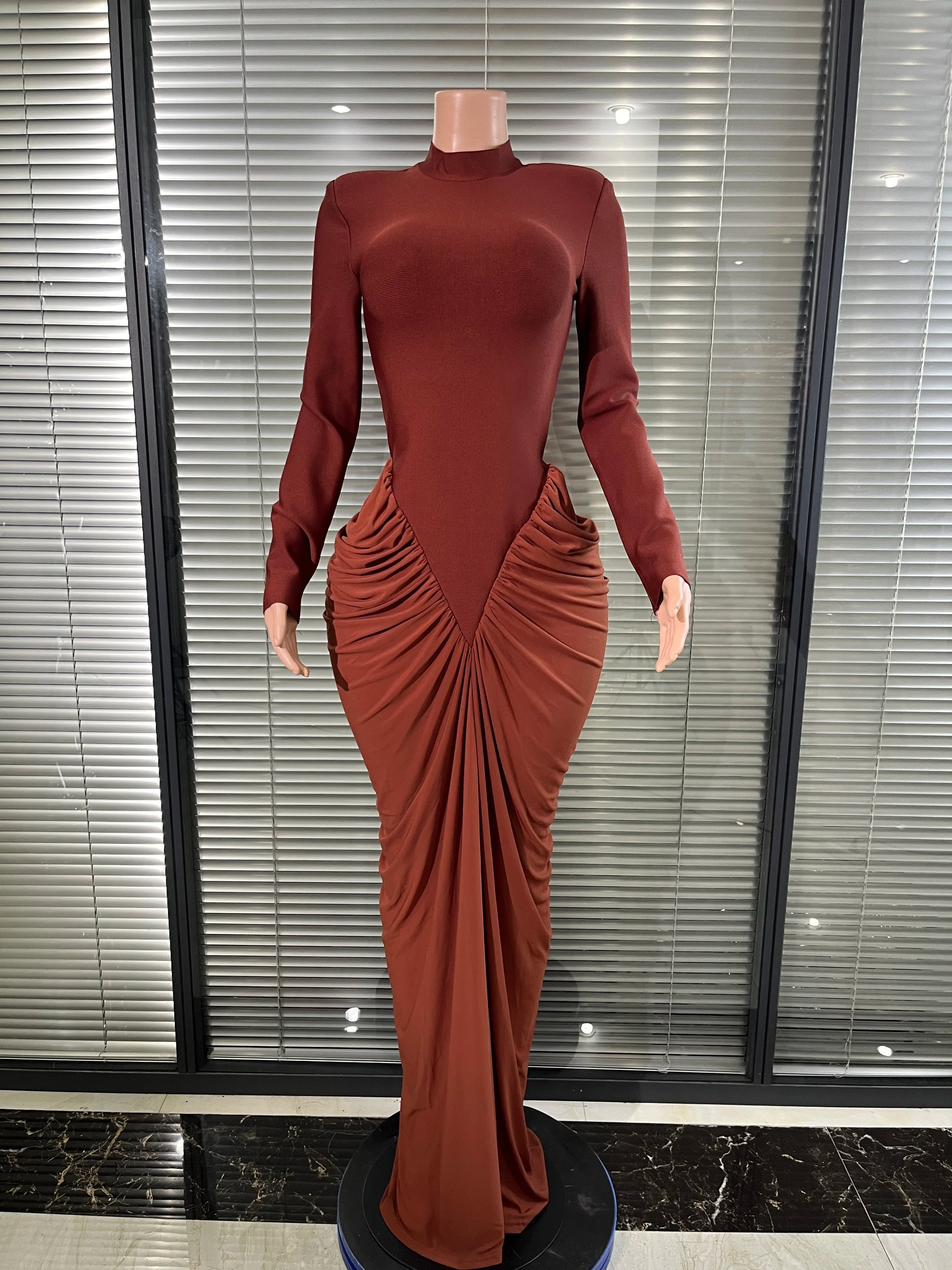Glamorous Turtleneck Backless Hollow Long Sleeve Dress
