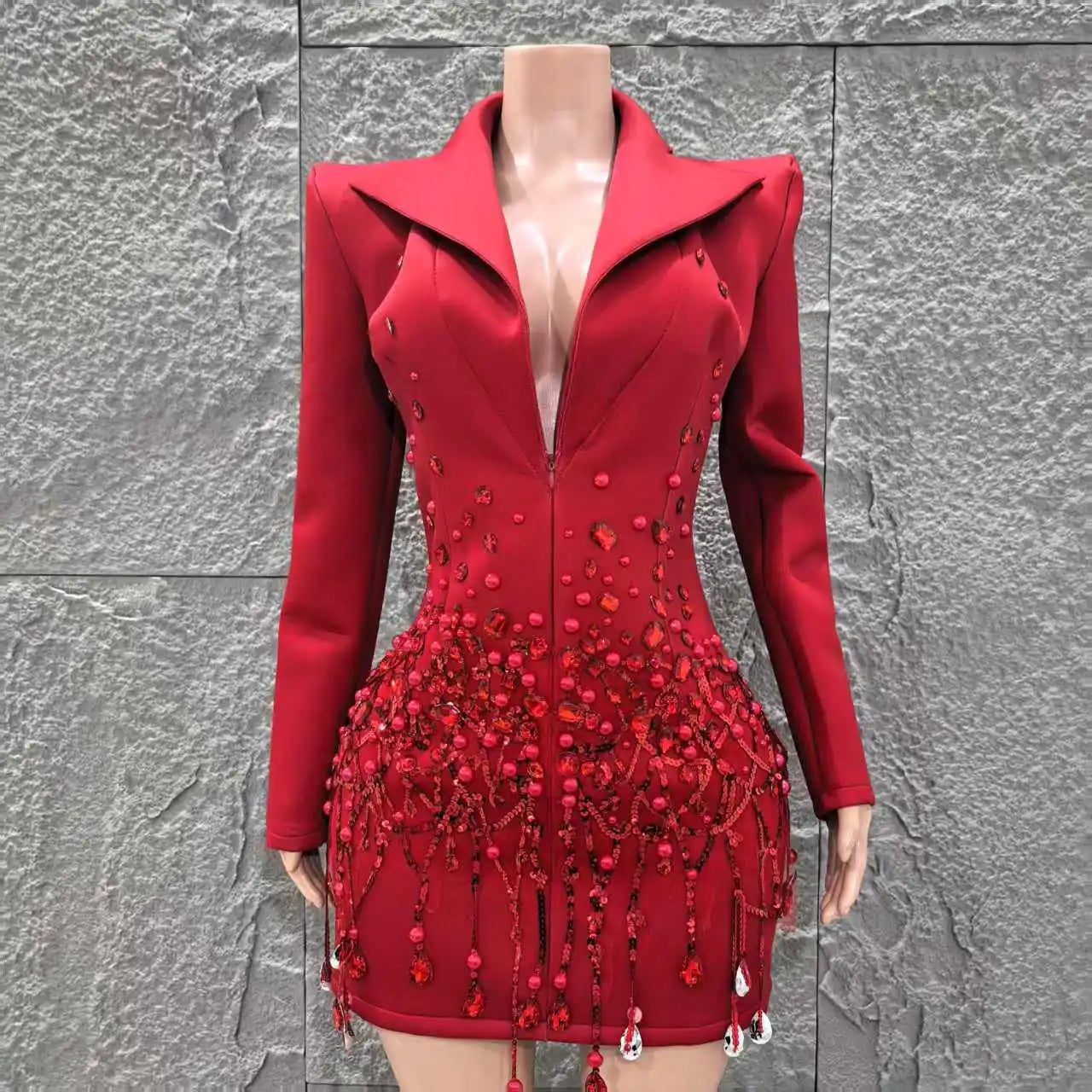 Long Sleeve Sexy Deep V-Neck Bodycon Blazer Dress