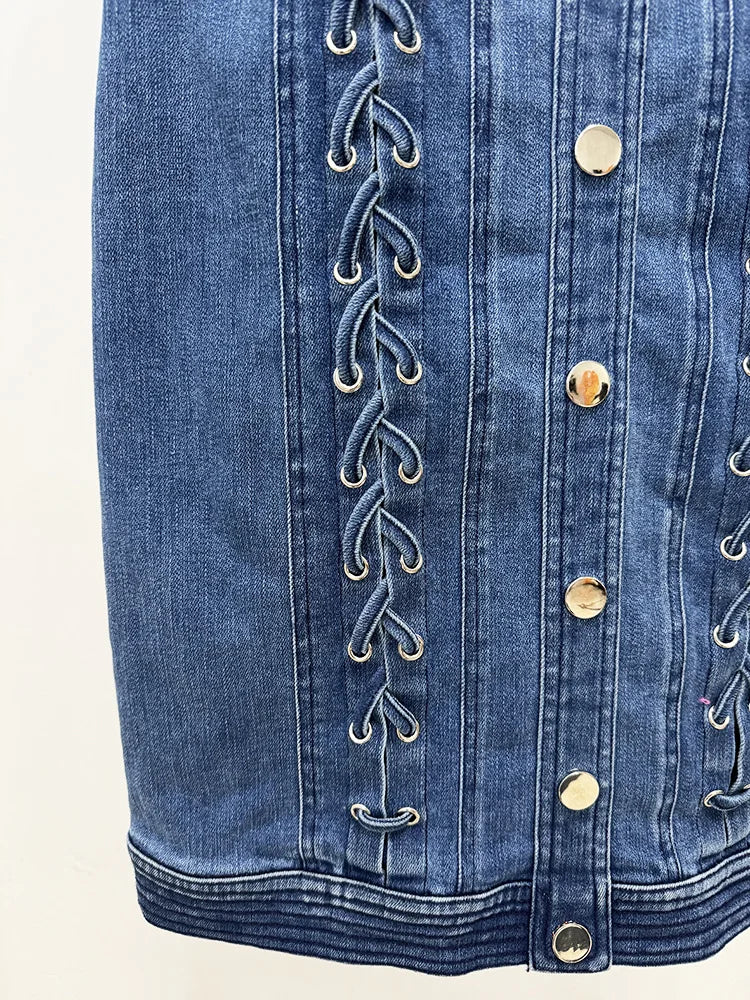 Sexy Sleeveless Denim Lace-up Blue Dress