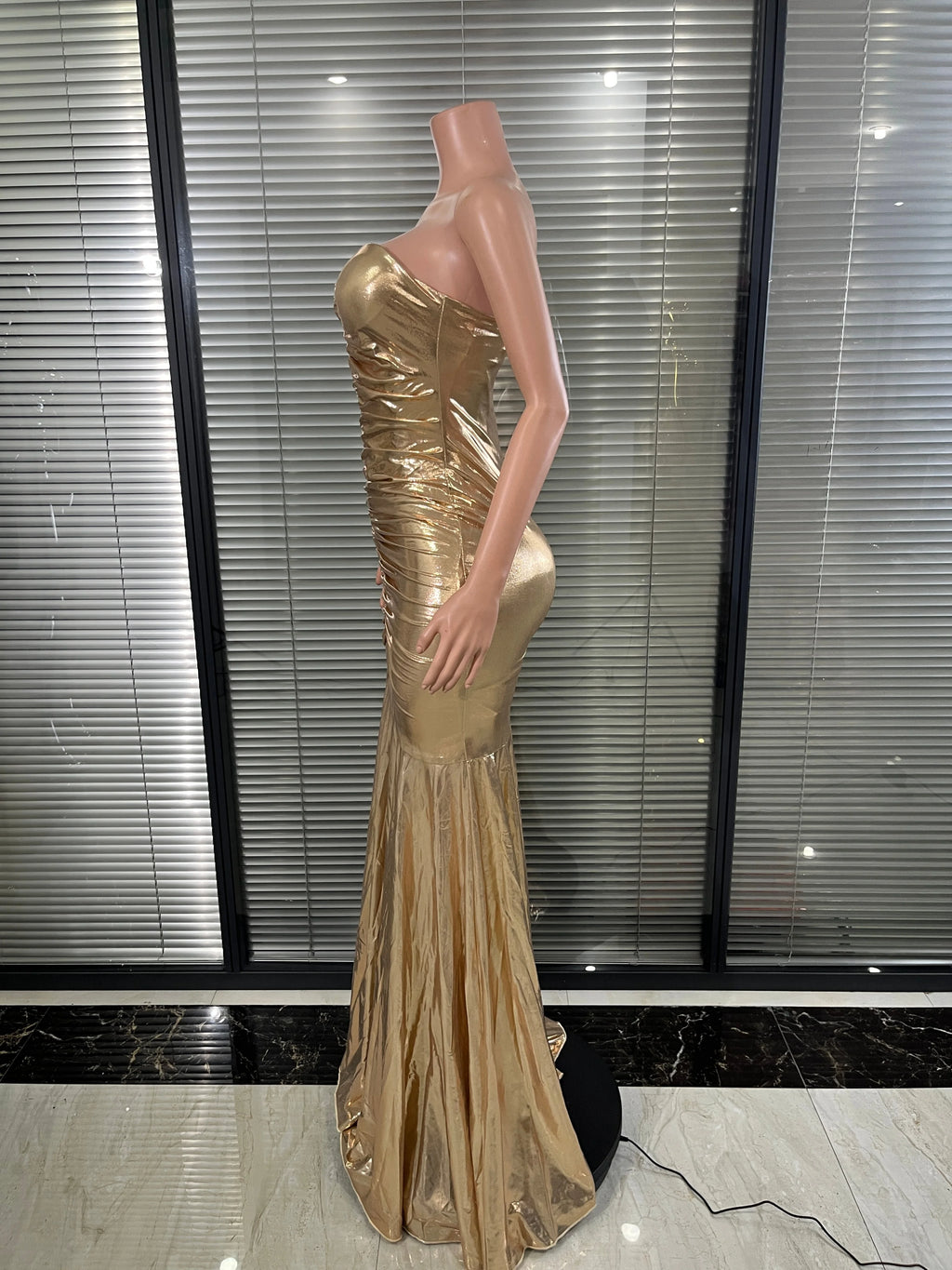 Sparkly Gold Metallic Ruched Mermaid Dress