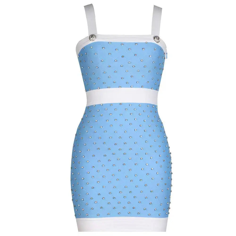 Sexy Luxury Sleeveless Patchwork Beading Blue Dress