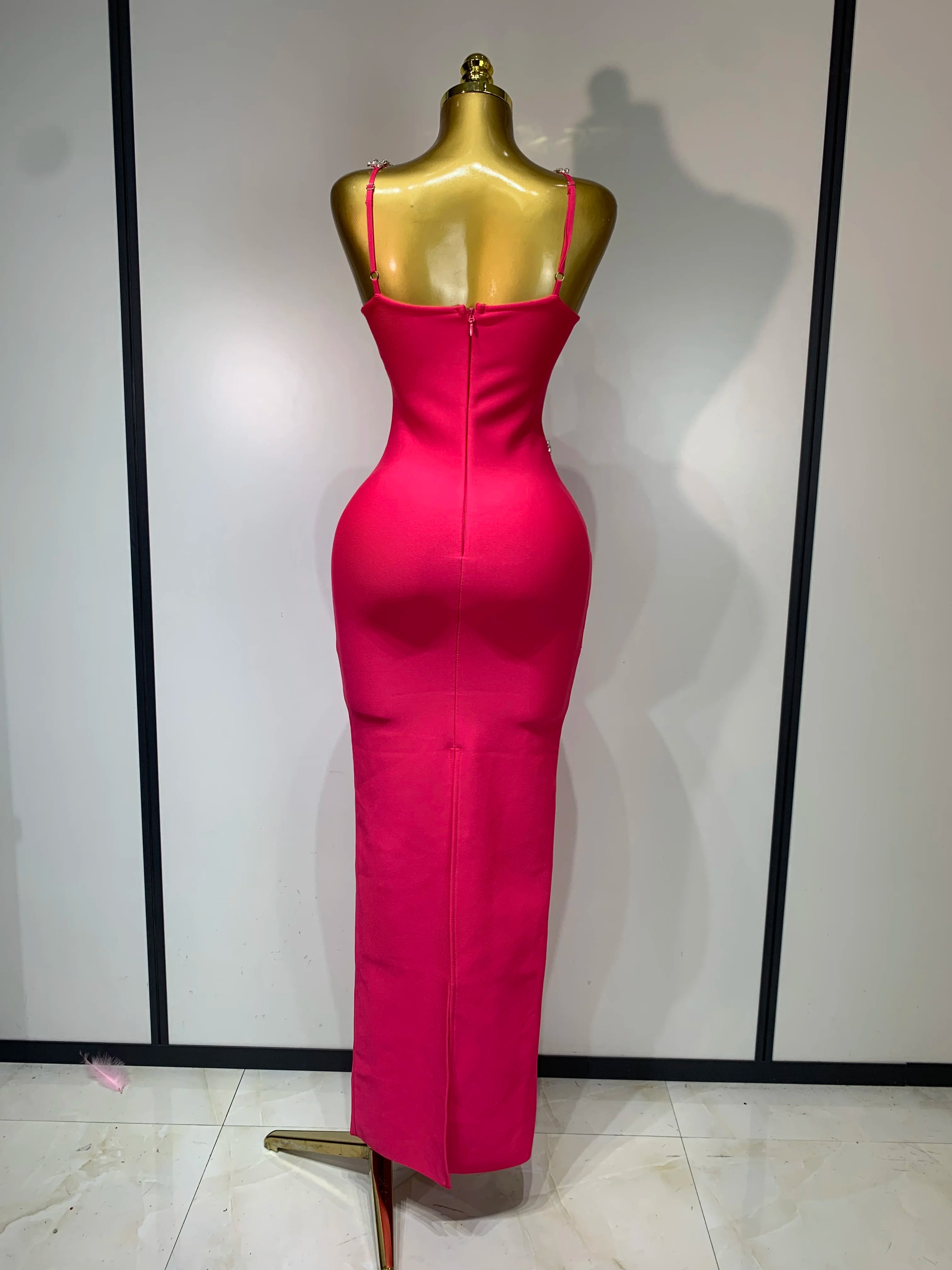 Women Sexy Backless Shinning Crystal Bodycon Long Dress
