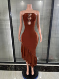 Brown Strapless Bodycon Midi Dress