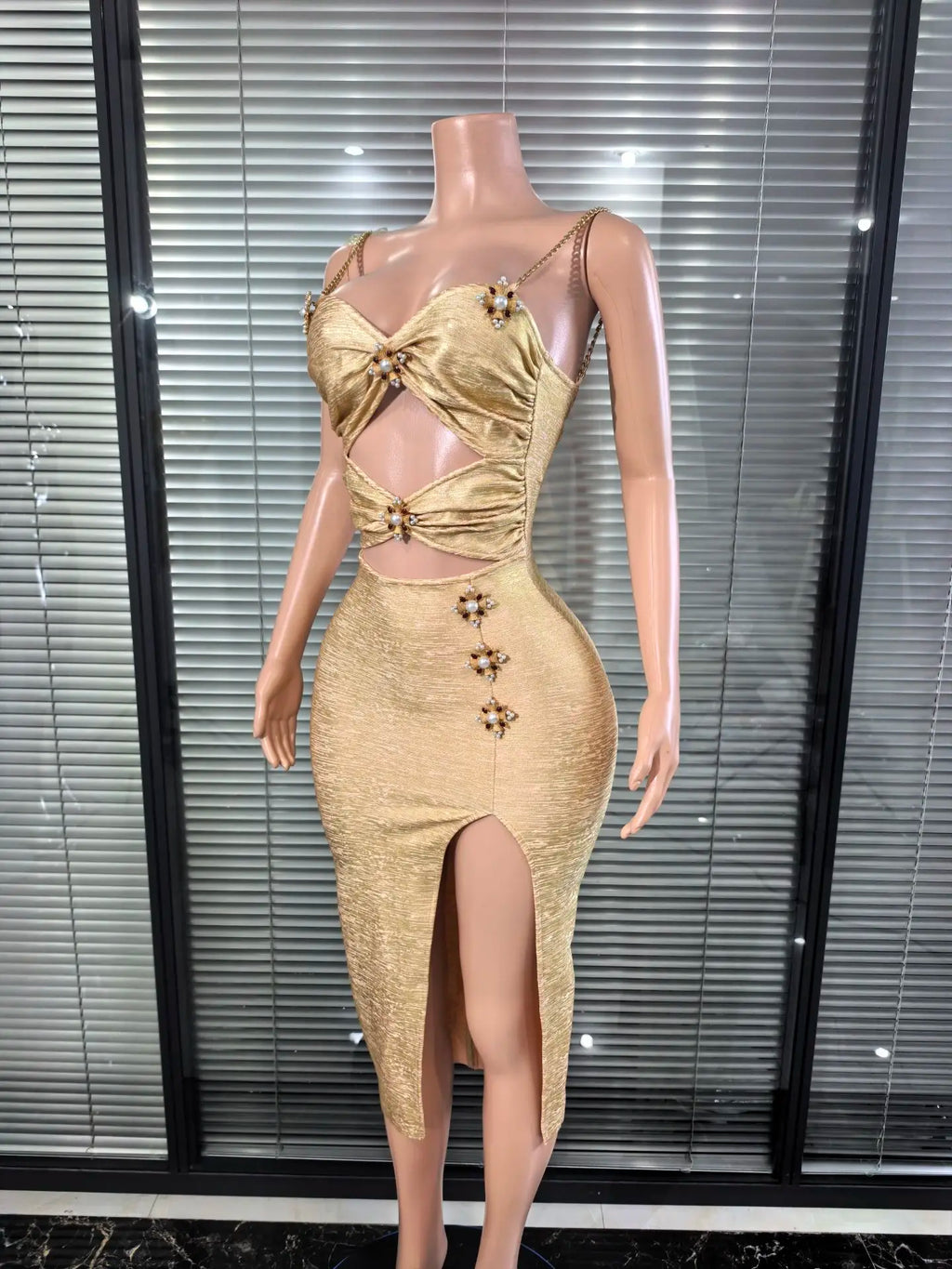 Golden Foil Color Party Dress