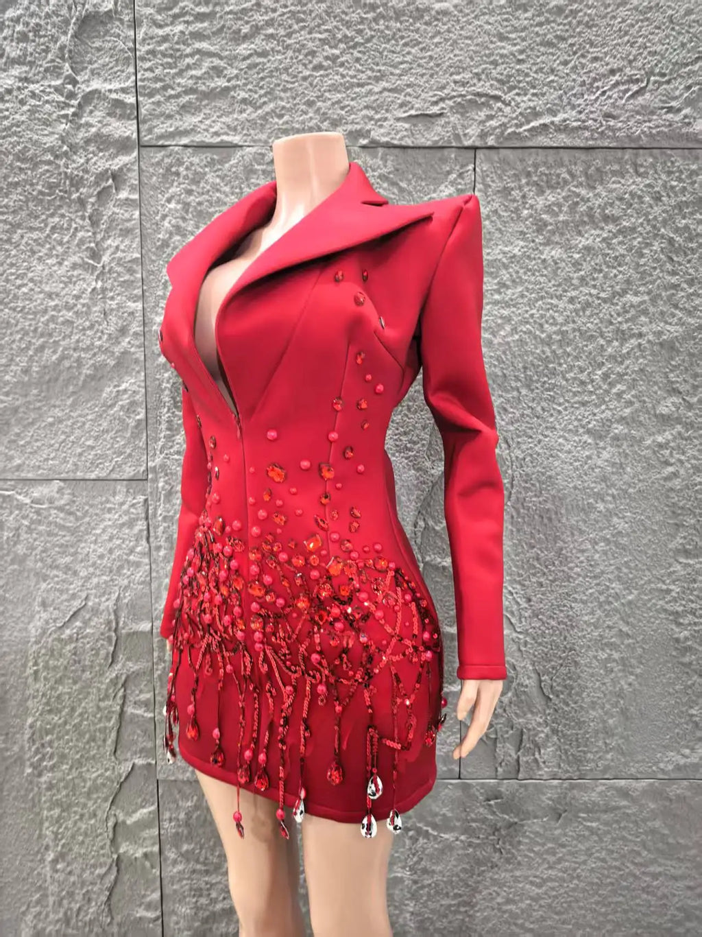 Long Sleeve Sexy Deep V-Neck Bodycon Blazer Dress