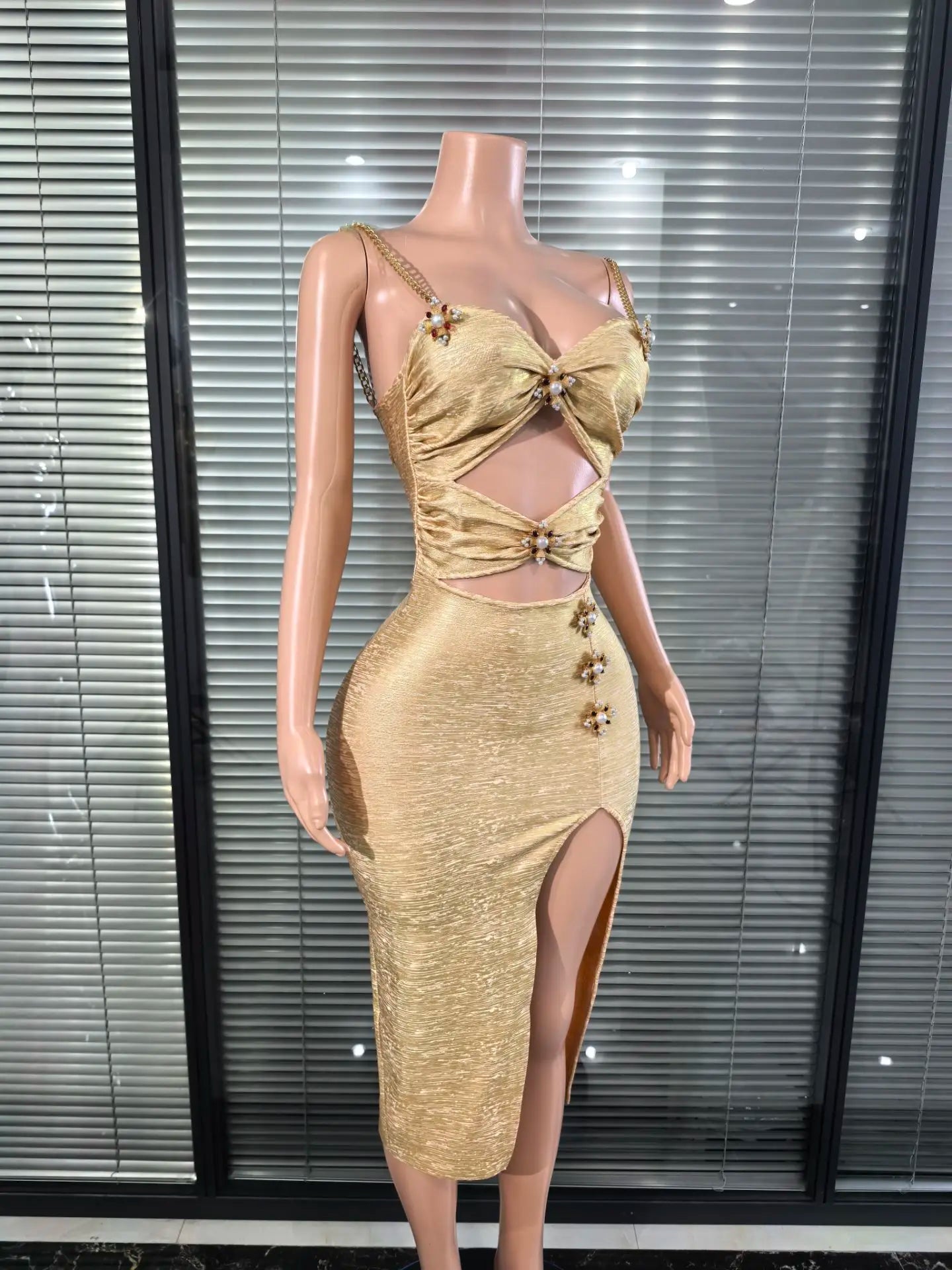 Golden Foil Color Party Dress