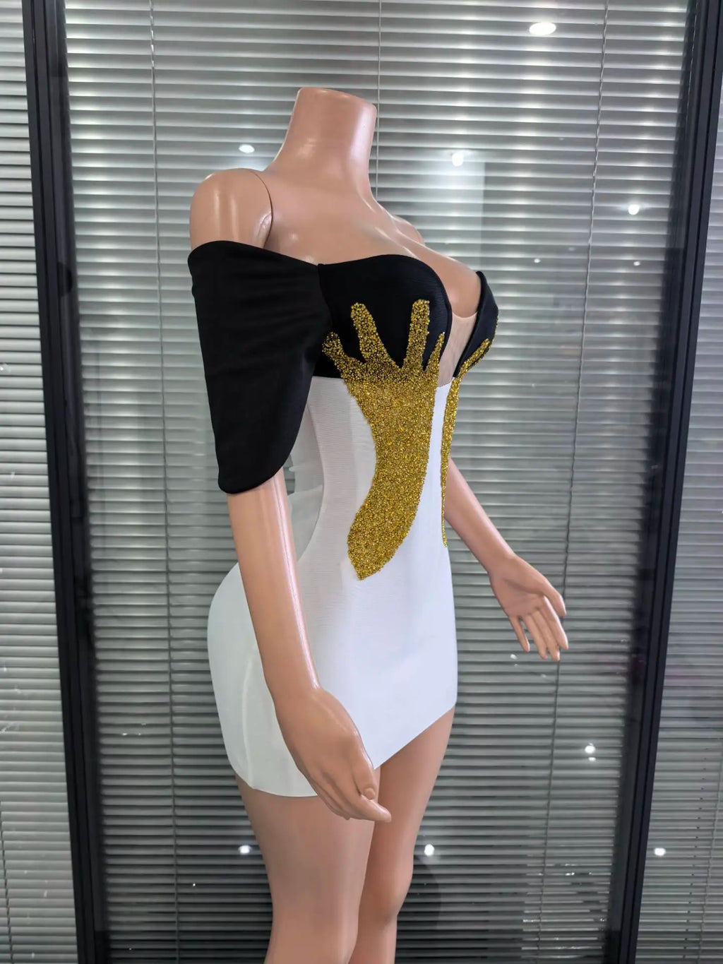 Sparkly Golden Rhinestone Mini Dress