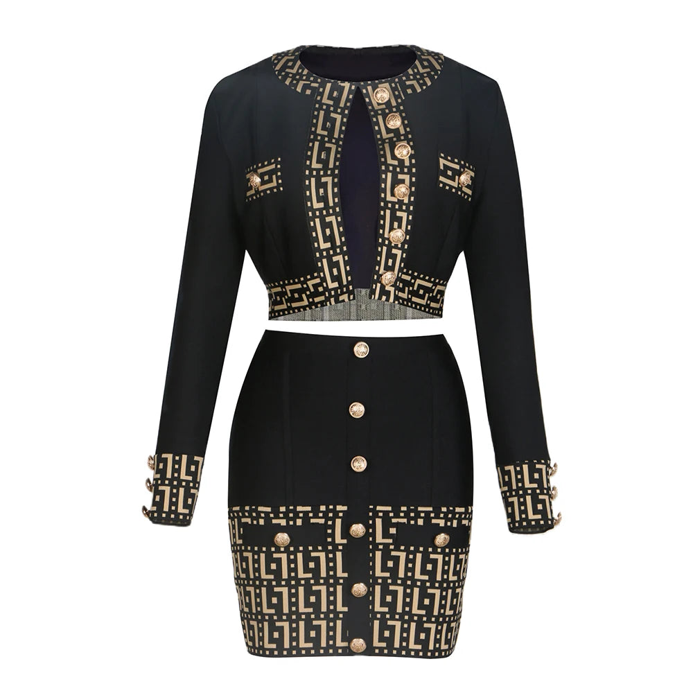 Long Sleeve Button Sexy Bodycon Skirts Coat Set