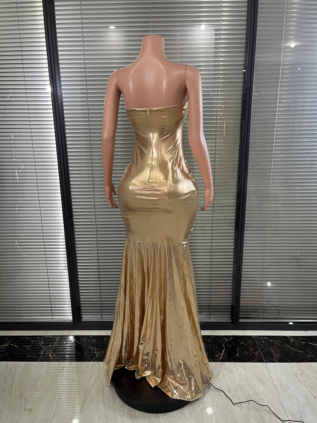 Sparkly Gold Metallic Ruched Mermaid Dress