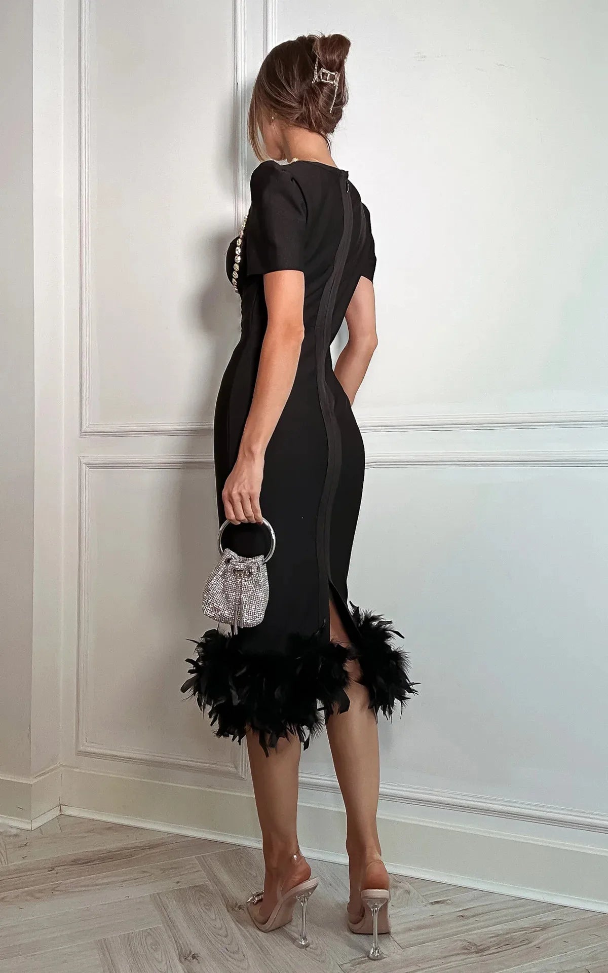 Sexy Short Sleeve Square Collar Feathers Dress