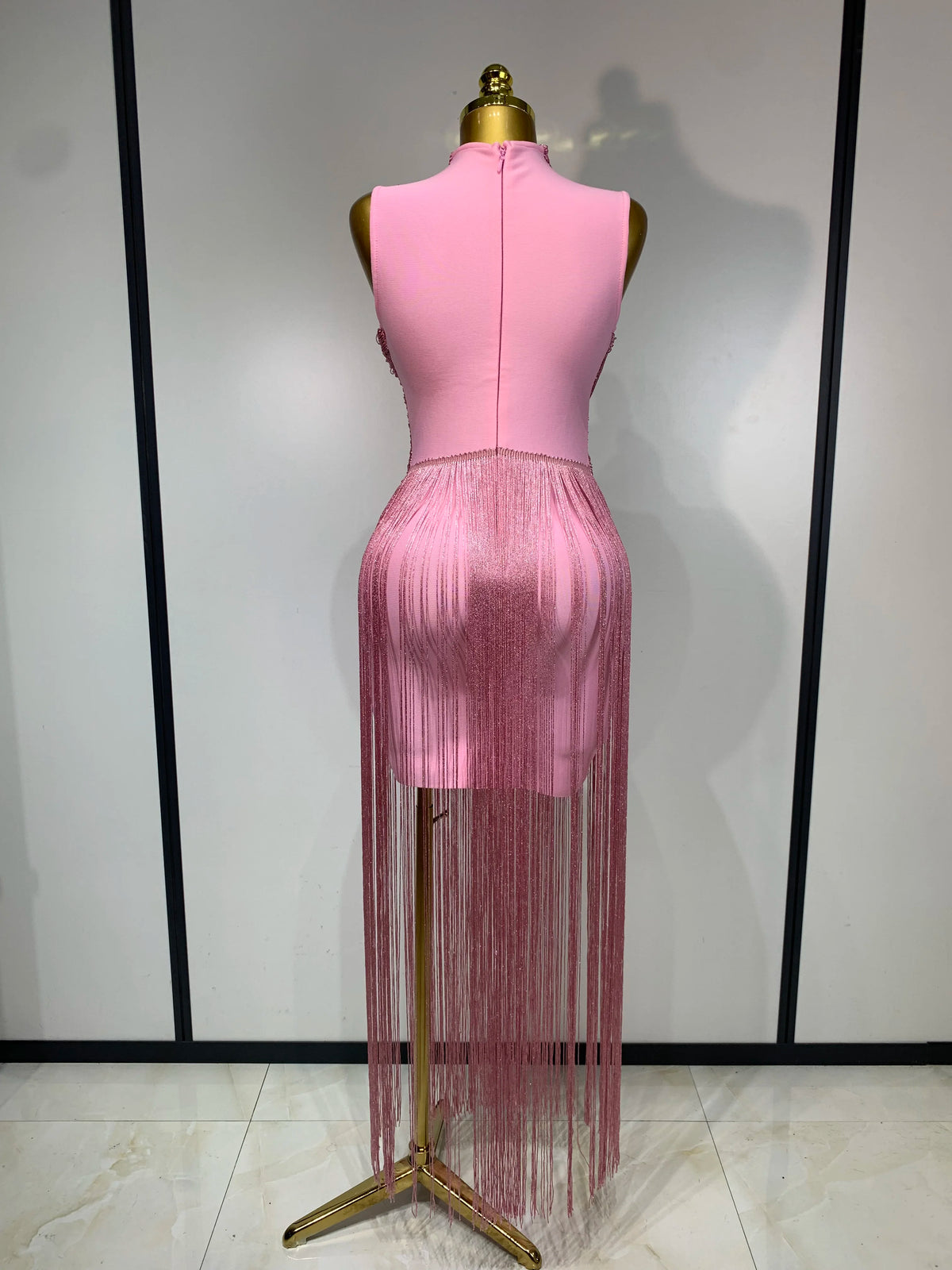Sexy Sleeveless Pink Sky Blue Tassel Bandage Dress
