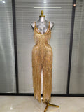 Sexy Gold Tassel Crystal Jumpsuit