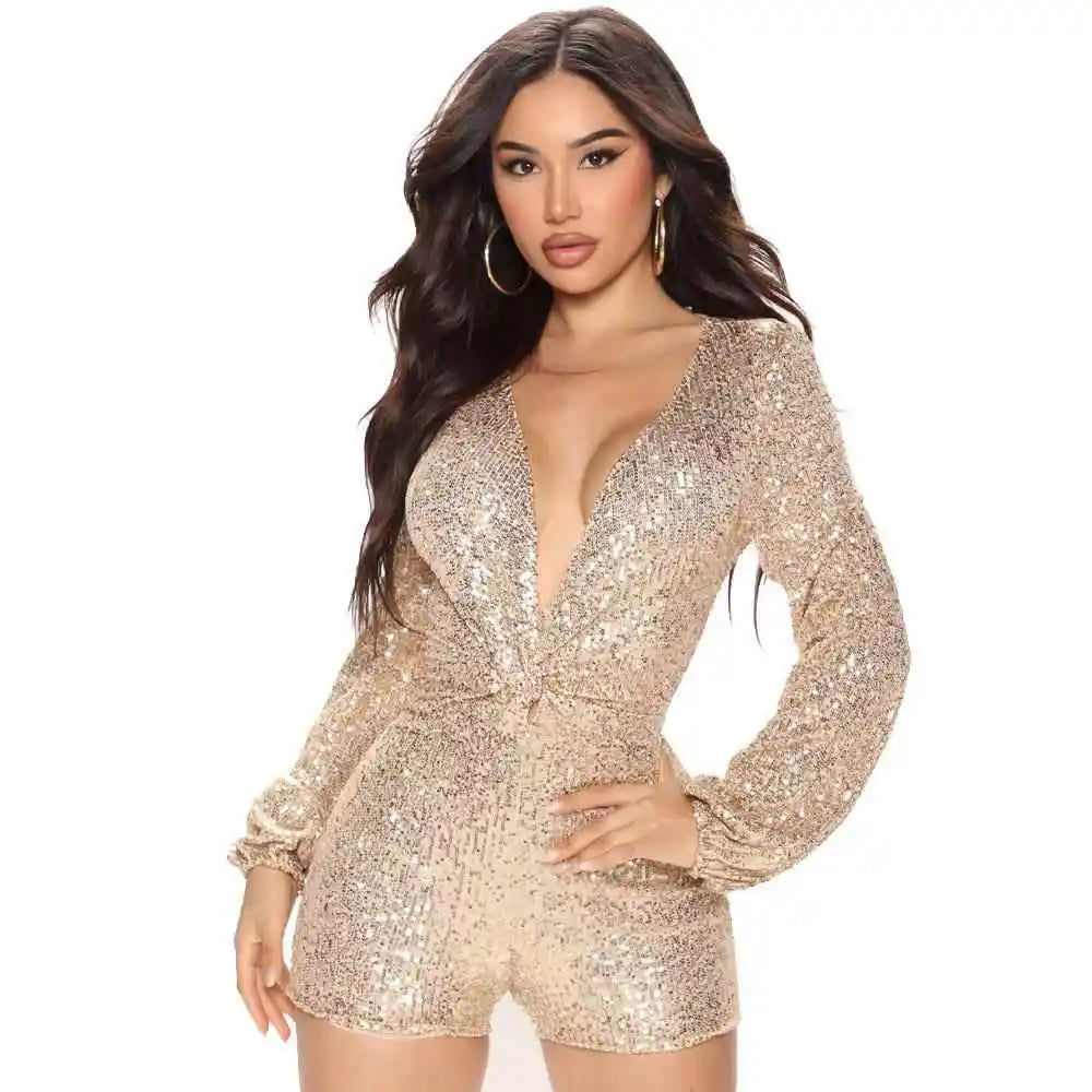 Deep V Long Sequined Jumpsuit