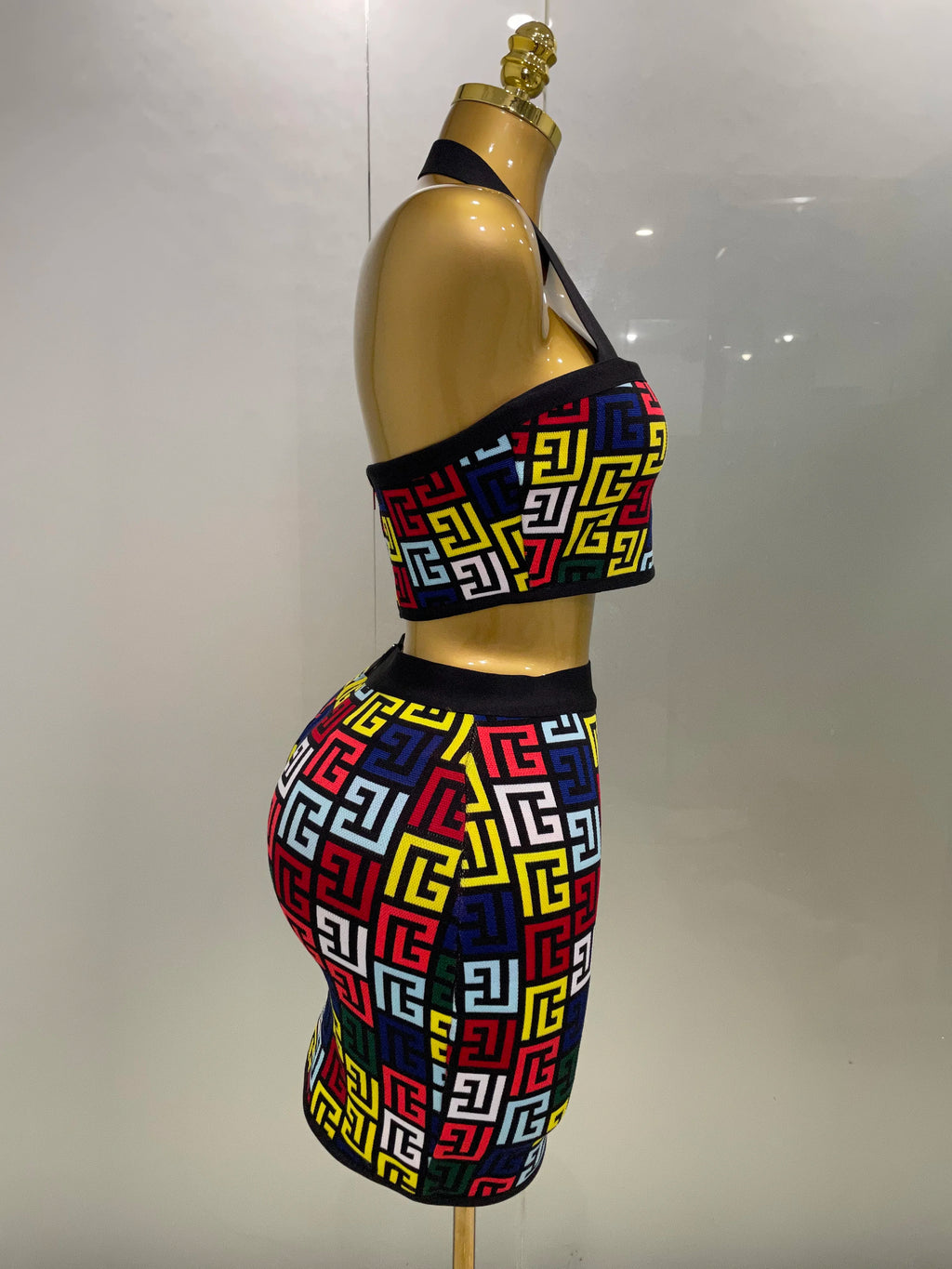 Two Piece Mini Skirt Bandage Set Evening Party Women's Set