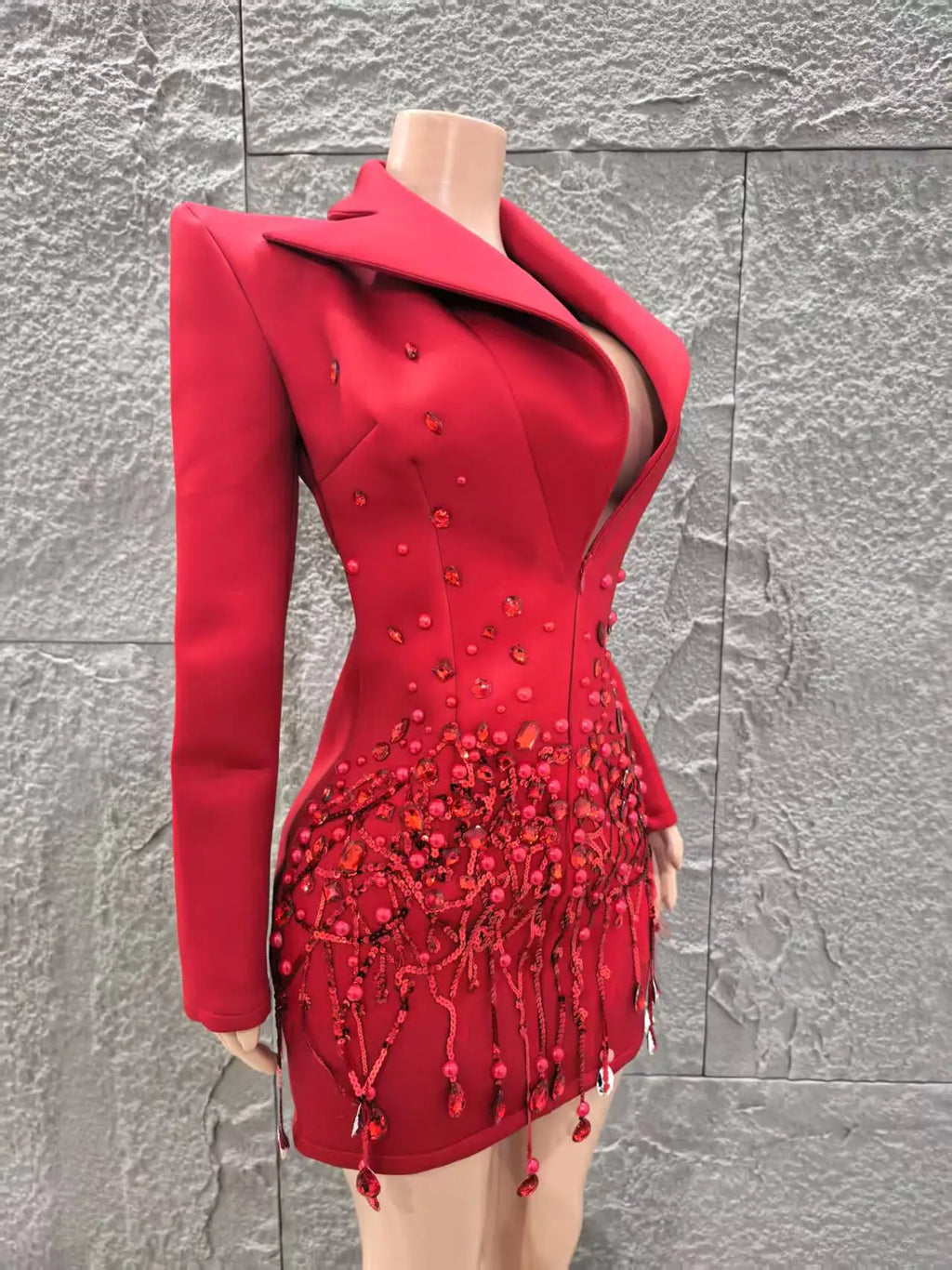 Long Sleeve Sexy Deep V-Neck Bodycon Blazer Dress