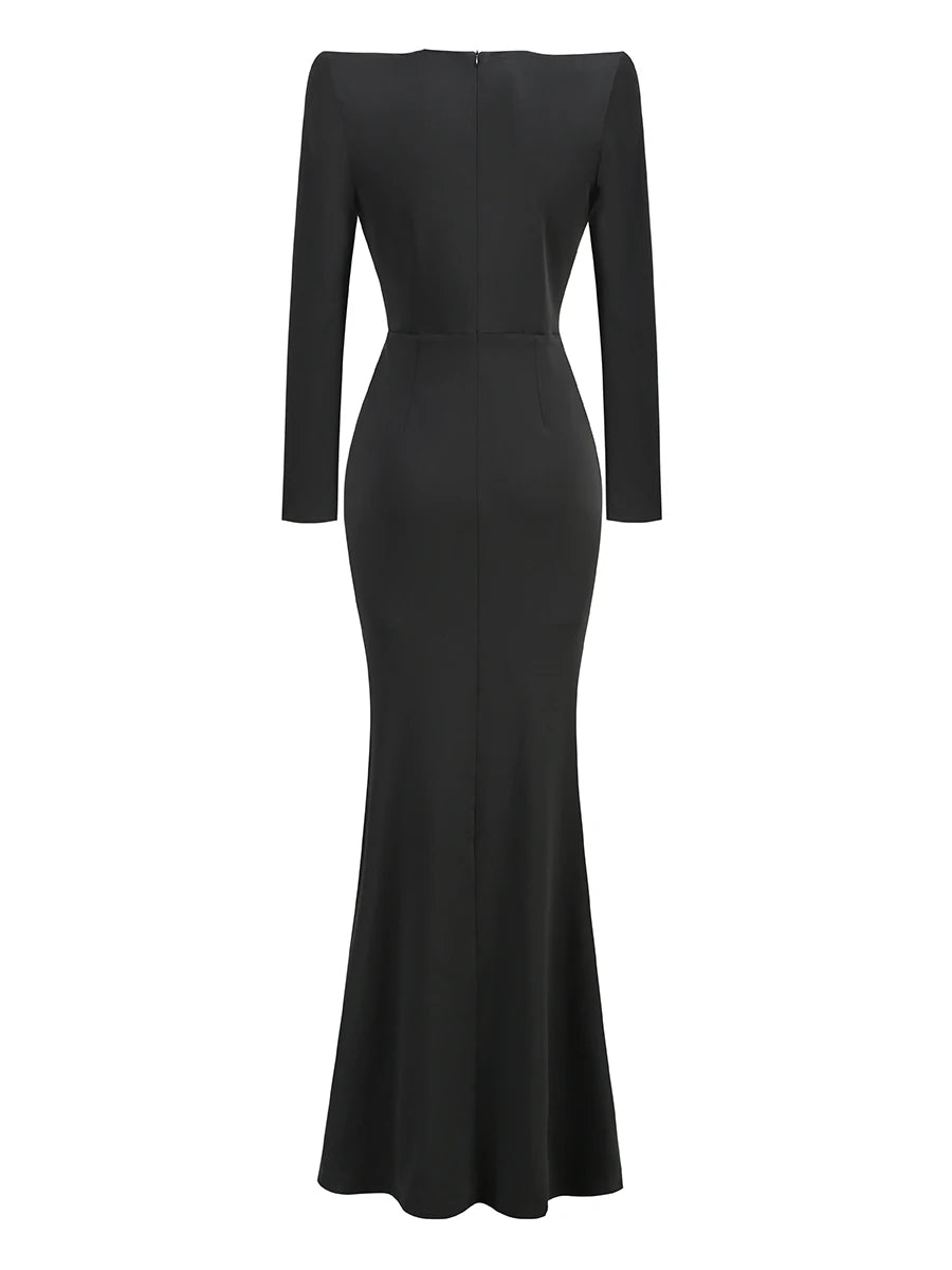 Deep V Neck Crystal Evening Party Dress