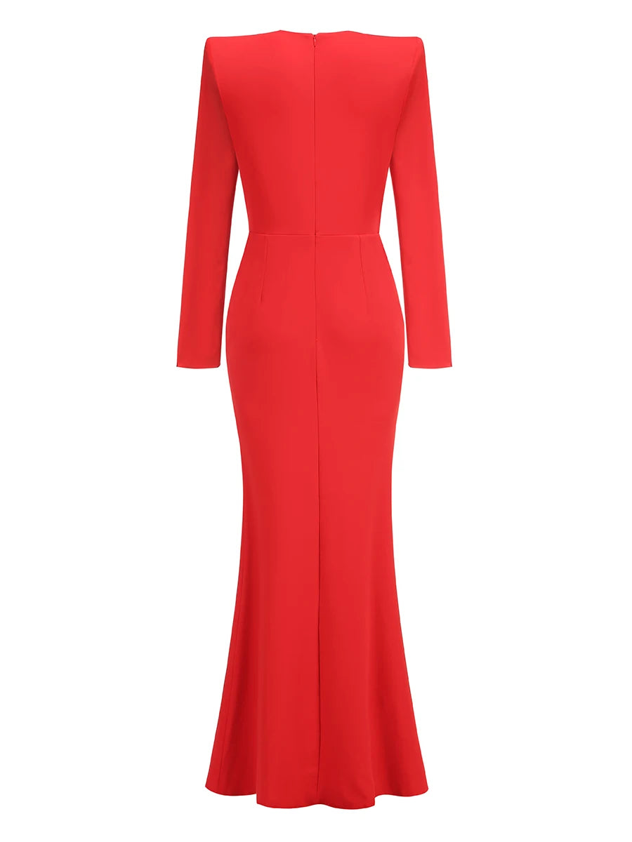 Deep V Neck Crystal Evening Party Dress