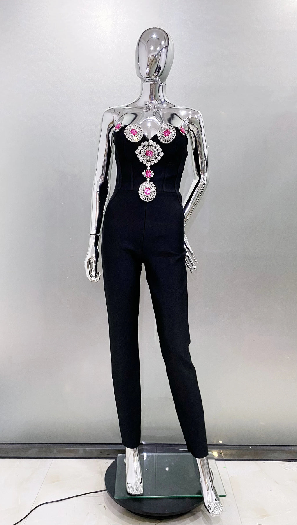 Strapless Shinning Crystal Bodycon  Jumpsuit