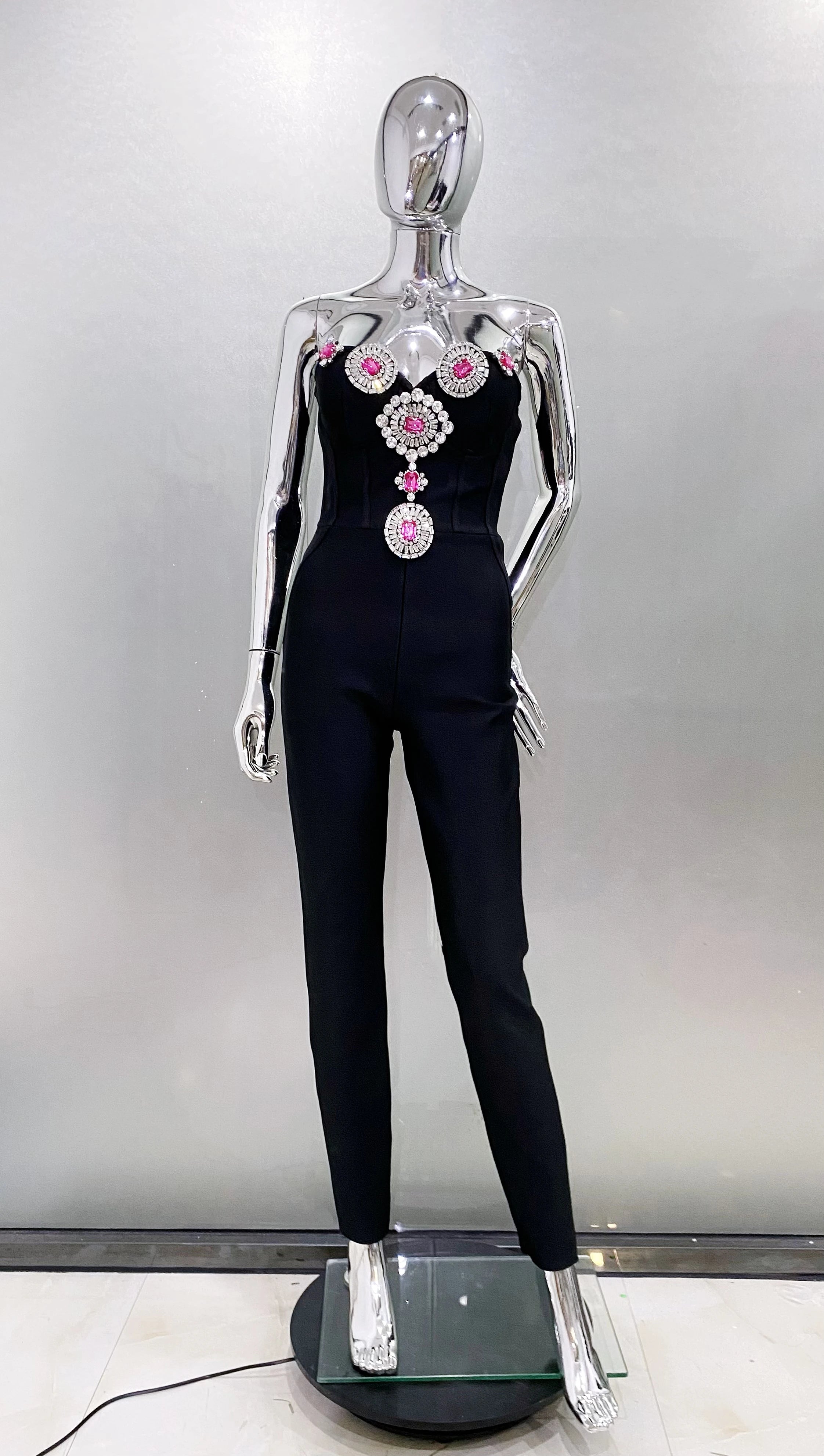 Strapless Shinning Crystal Bodycon  Jumpsuit