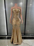 Sparkly Gold Metallic Ruched Mermaid Dress
