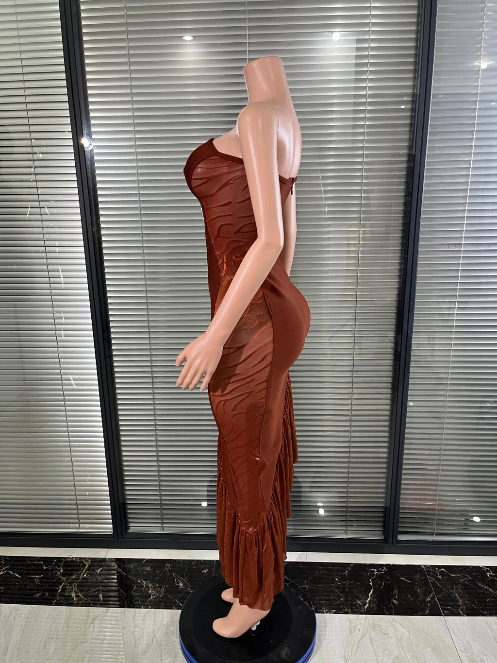 Brown Strapless Bodycon Midi Dress