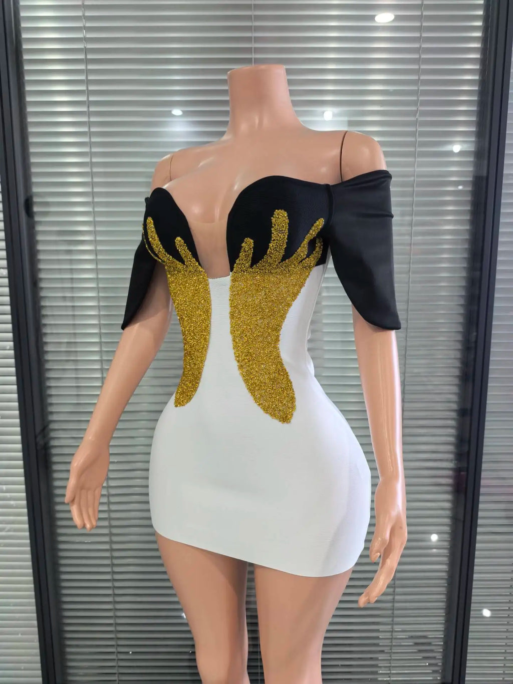 Sparkly Golden Rhinestone Mini Dress