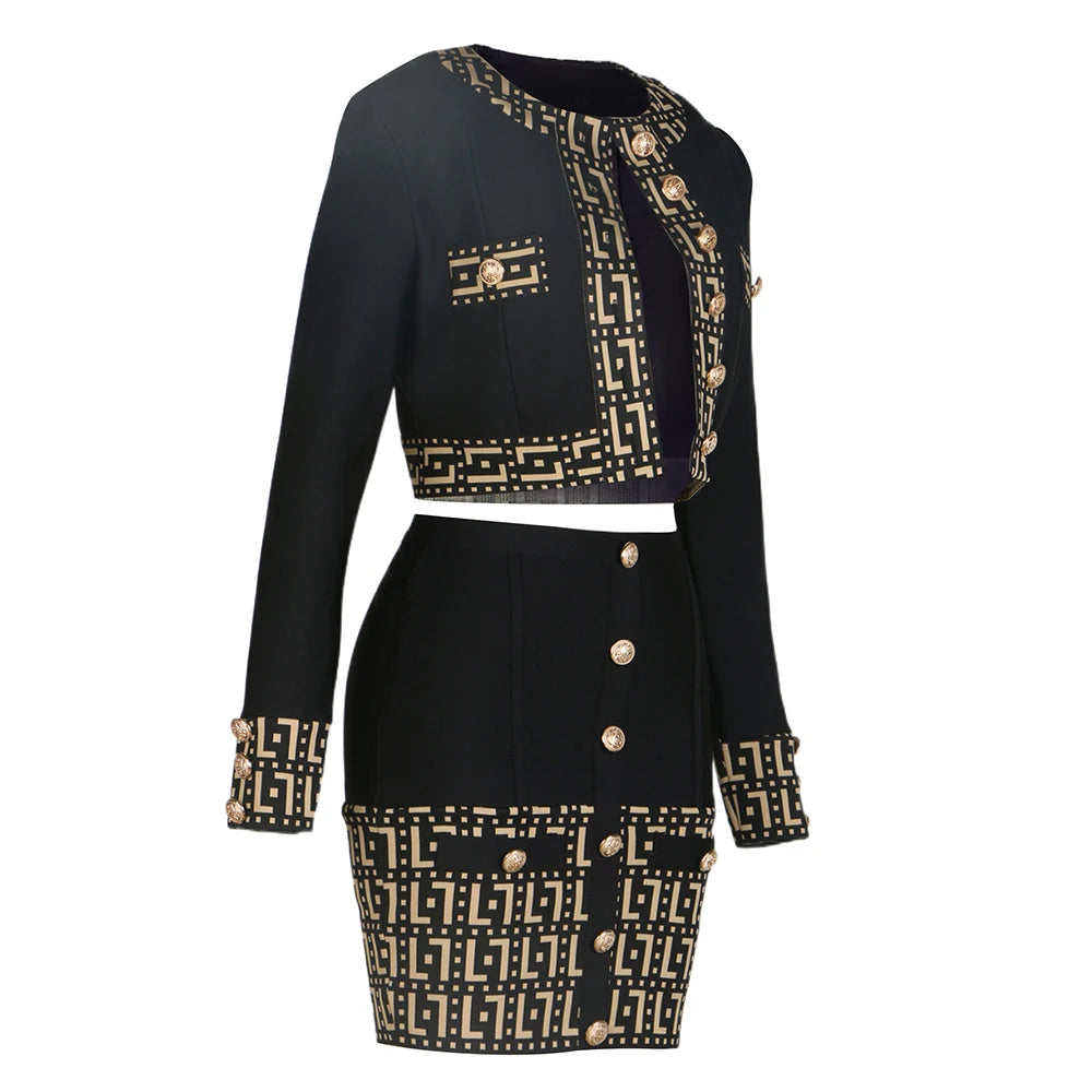 Long Sleeve Button Sexy Bodycon Skirts Coat Set