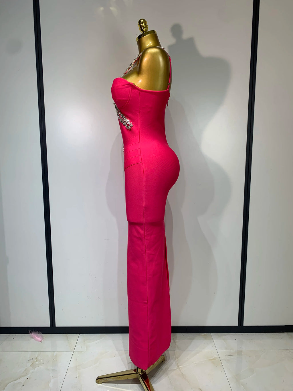 Women Sexy Backless Shinning Crystal Bodycon Long Dress