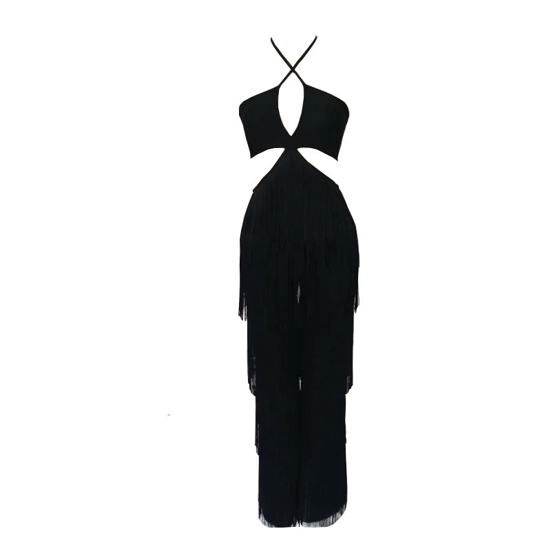 Sexy Tassel Halter Bandage Jumpsuits