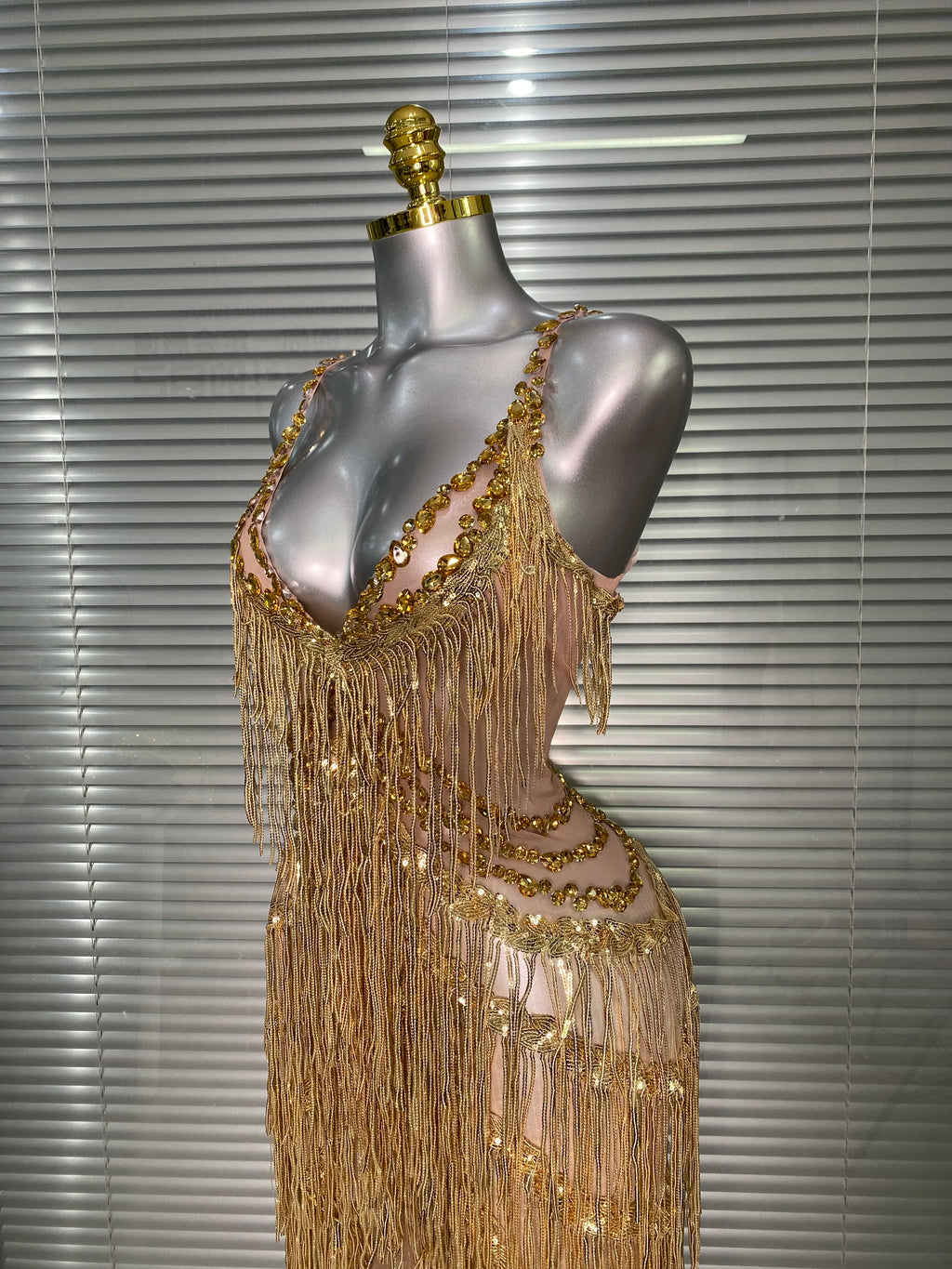 Sexy Gold Tassel Crystal Jumpsuit