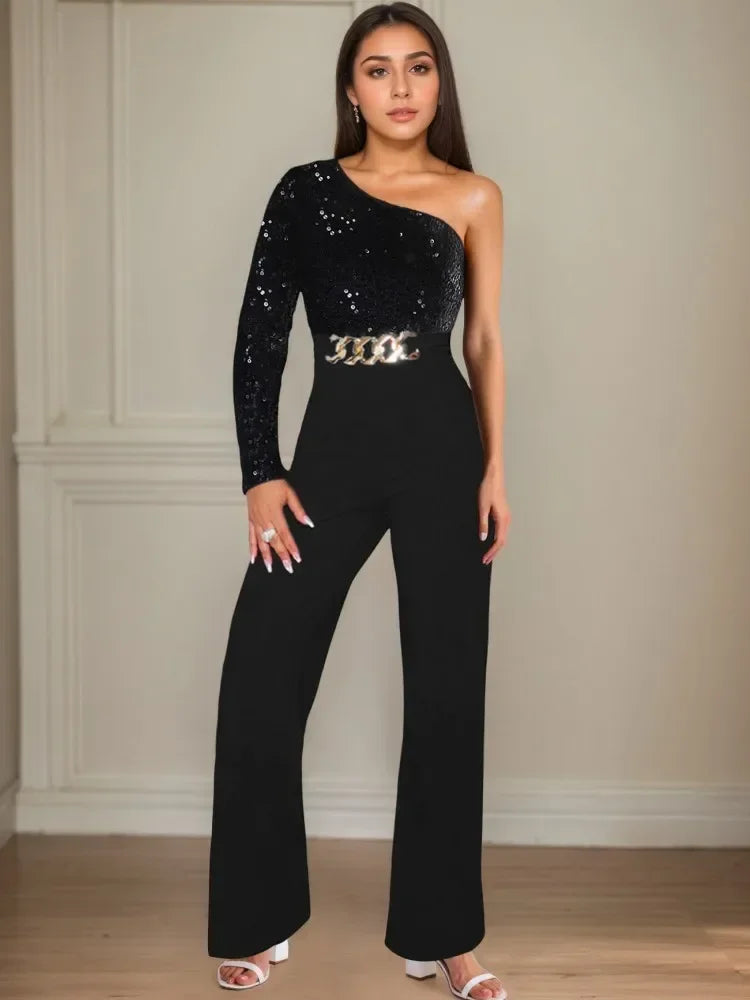 Sequin Jumpsuits Women Long Sleeve Tight High Waist