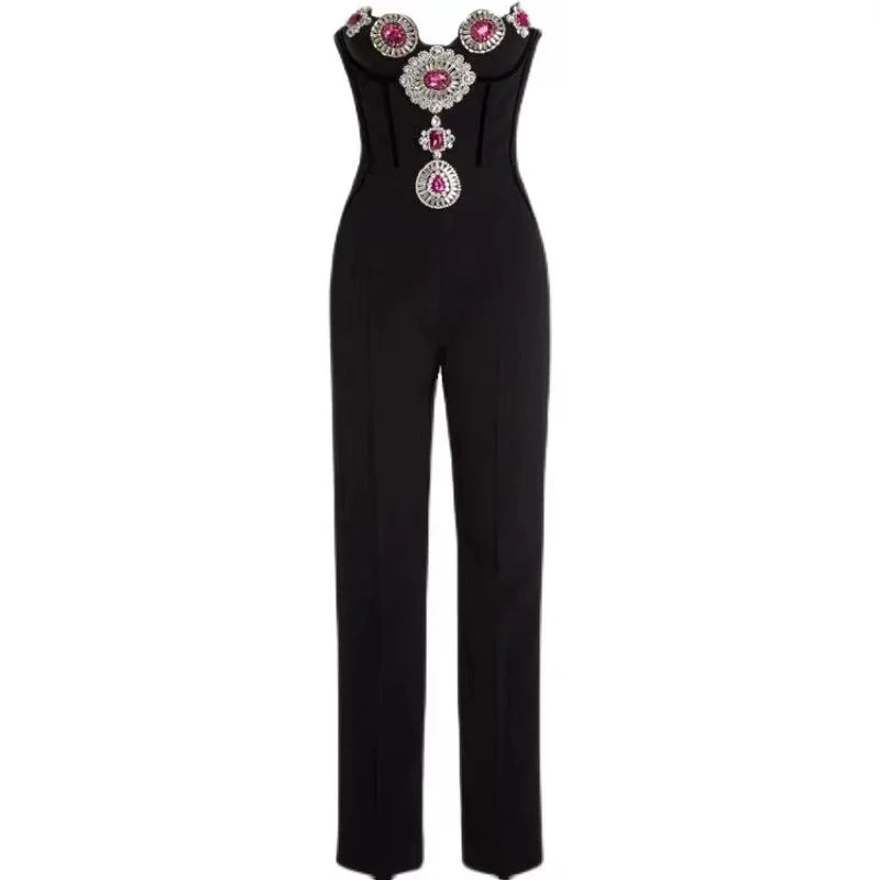 Strapless Shinning Crystal Bodycon  Jumpsuit