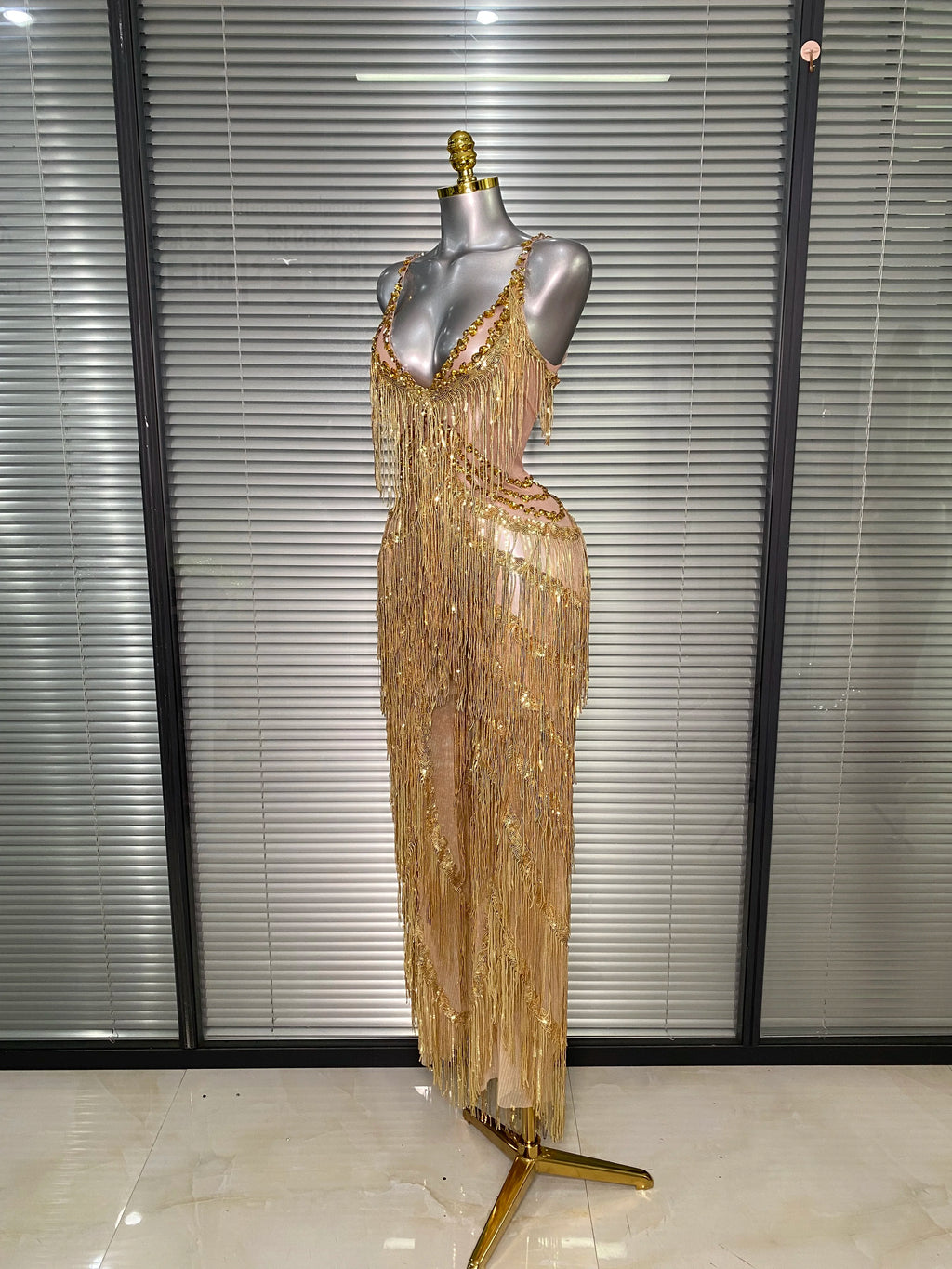 Sexy Gold Tassel Crystal Jumpsuit