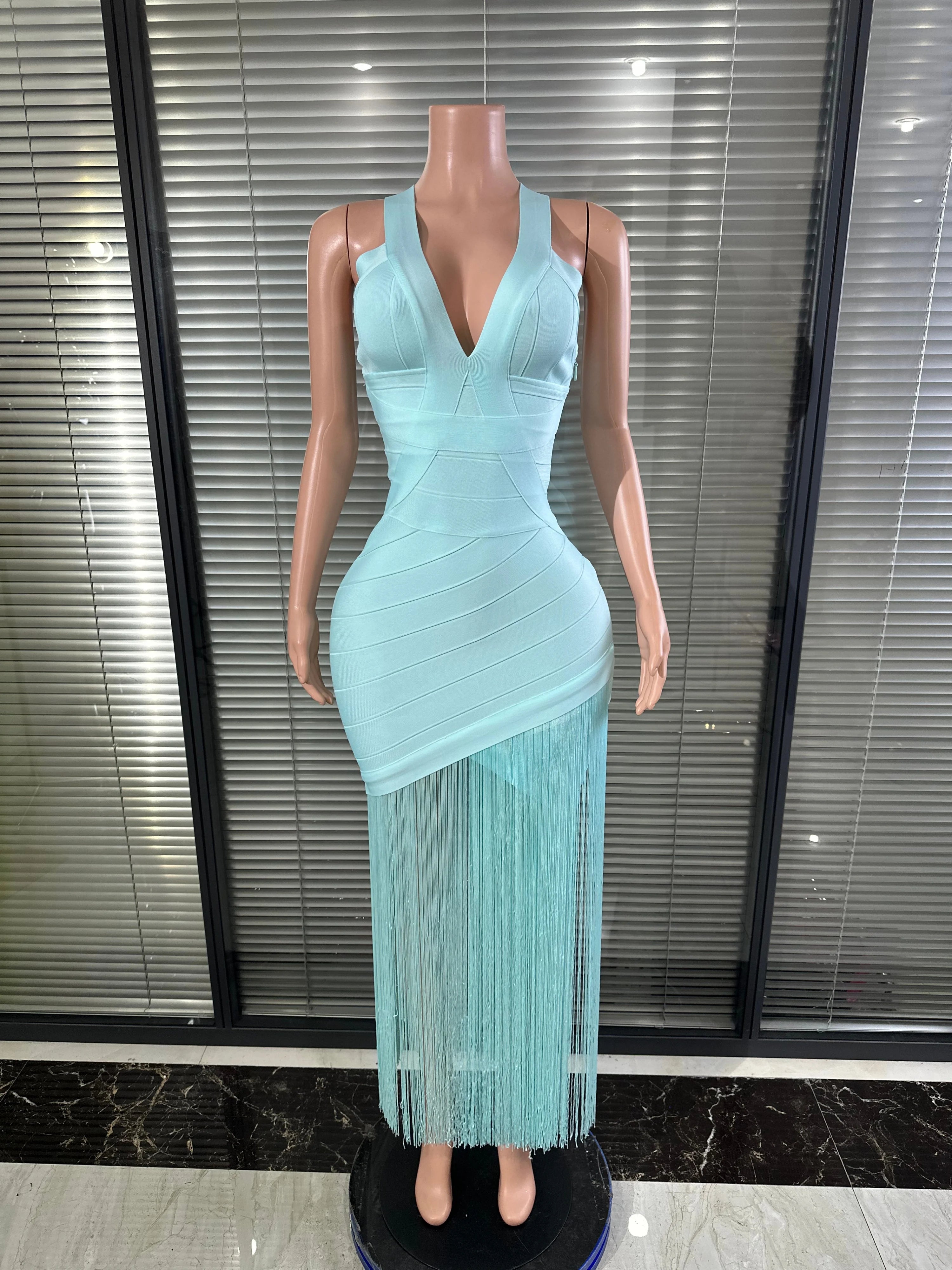 Elegant Light Blue  Midi Dress