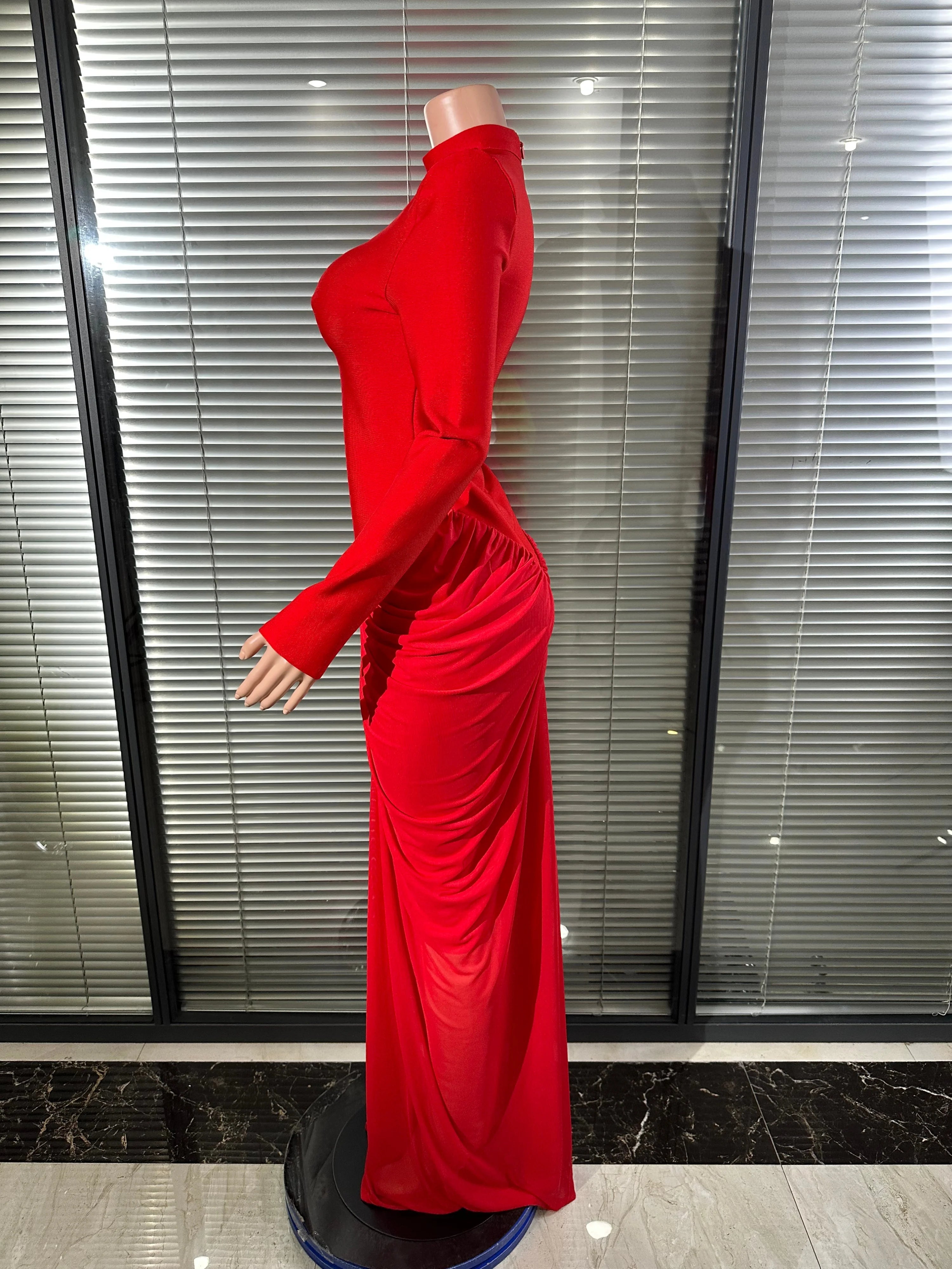 Glamorous Turtleneck Backless Hollow Long Sleeve Dress