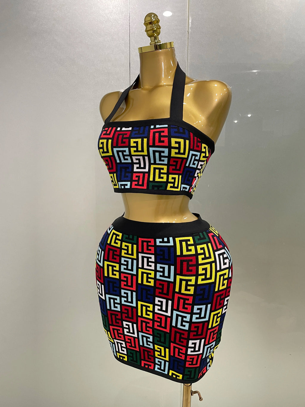 Two Piece Mini Skirt Bandage Set Evening Party Women's Set