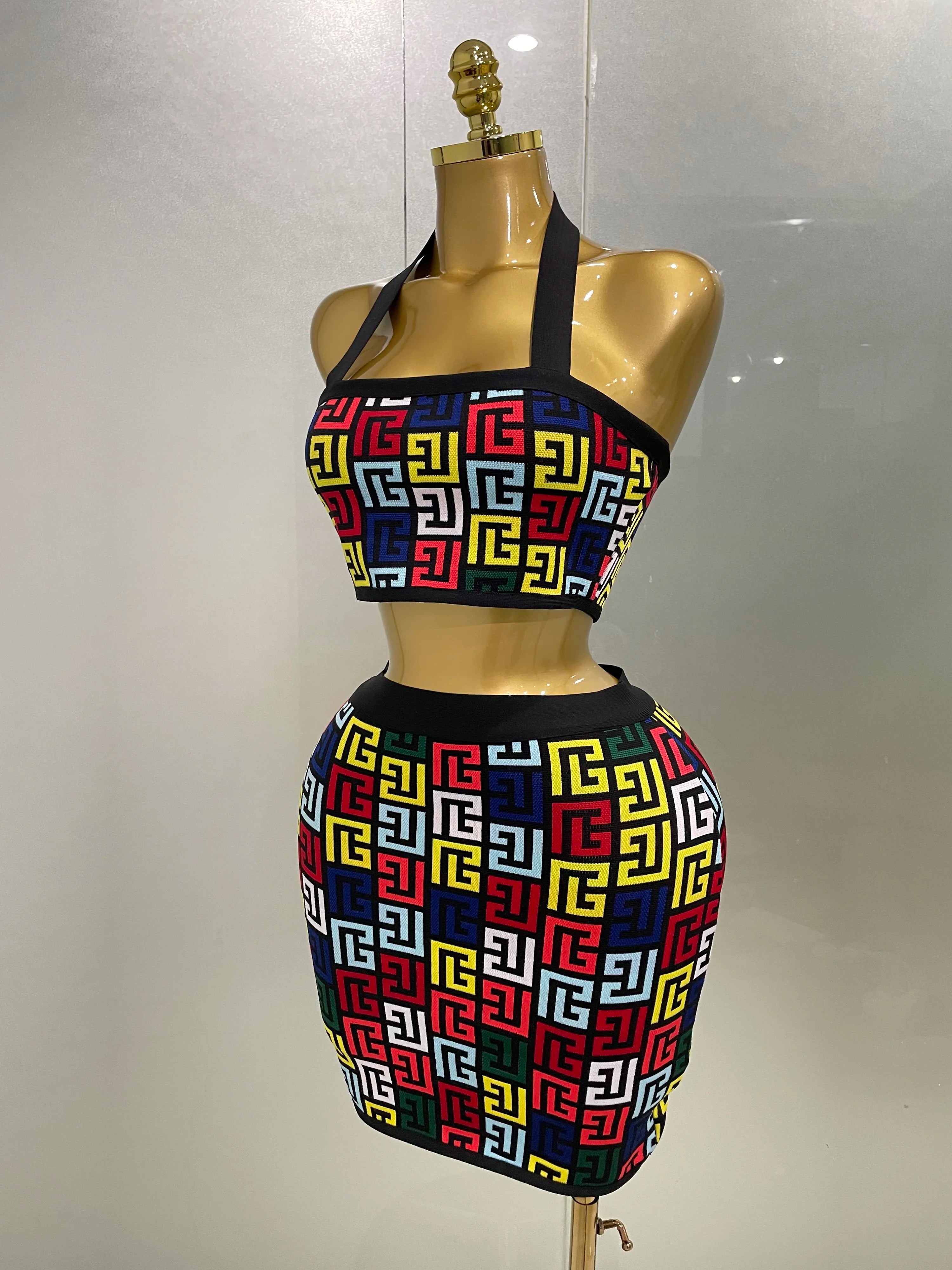 Two Piece Mini Skirt Bandage Set Evening Party Women's Set