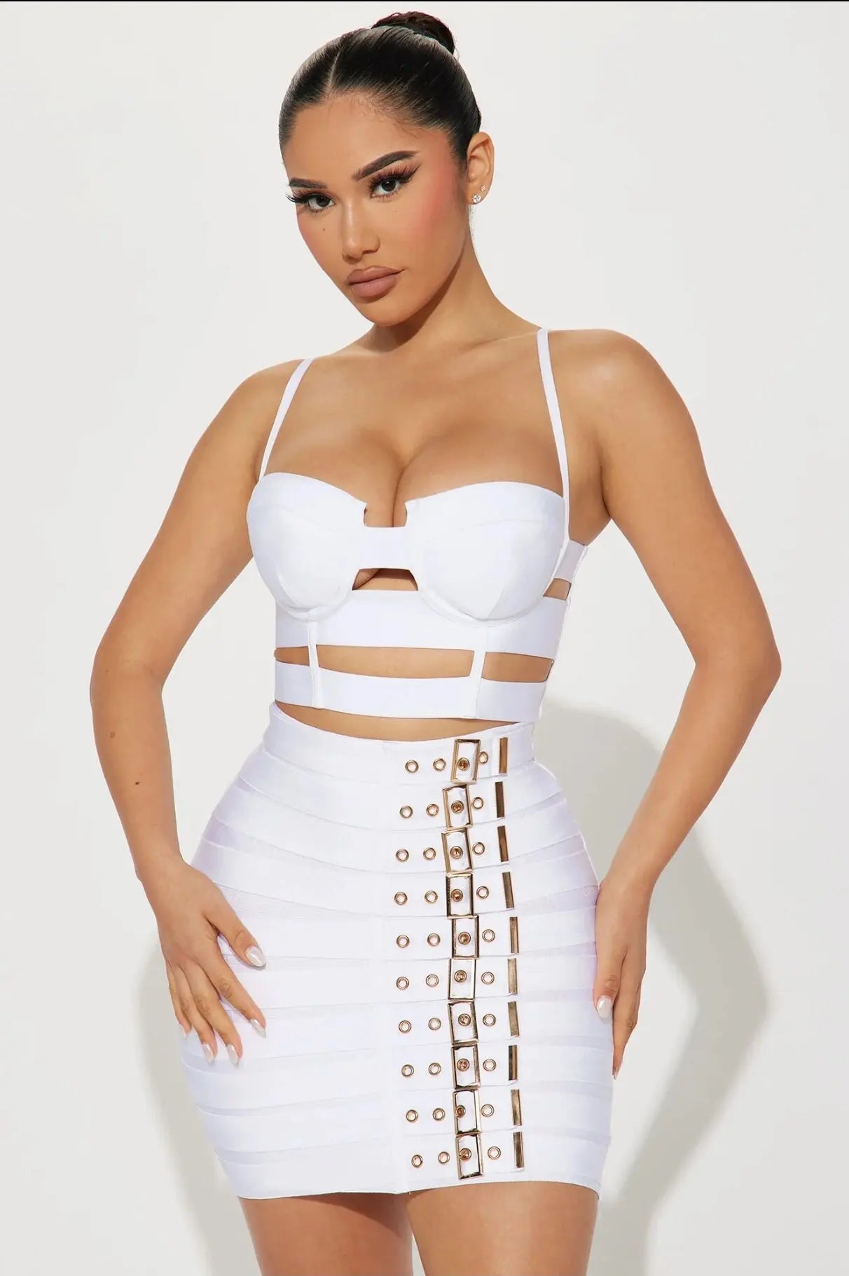 Sexy Tops Belt Pencil Skirts Set Nightclub Party  Women's Set