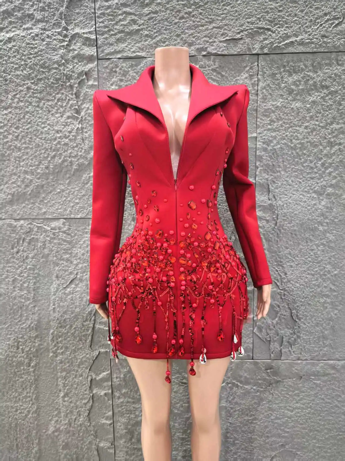 Long Sleeve Sexy Deep V-Neck Bodycon Blazer Dress