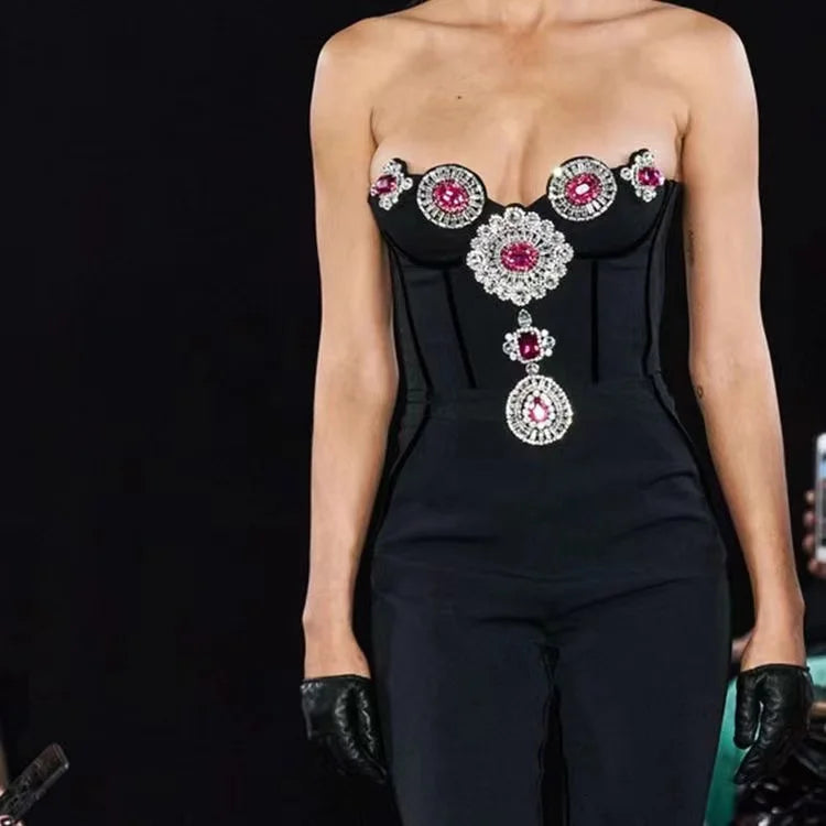 Strapless Shinning Crystal Bodycon  Jumpsuit