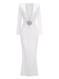 Deep V Neck Crystal Evening Party Dress