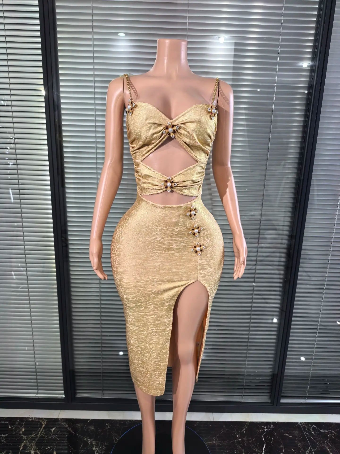 Golden Foil Color Party Dress