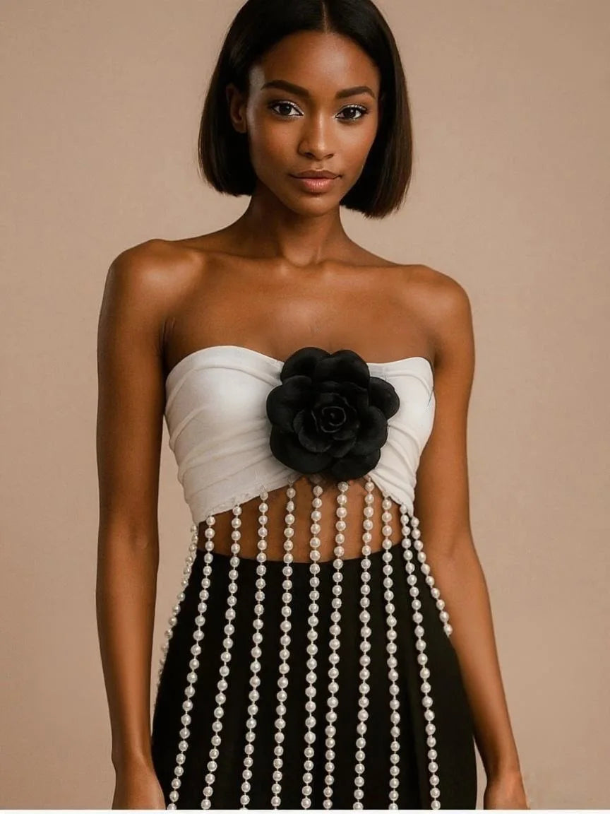 3D Flowers Black Top Birthday Party Costume Bar Nightclub