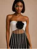 3D Flowers Black Top Birthday Party Costume Bar Nightclub