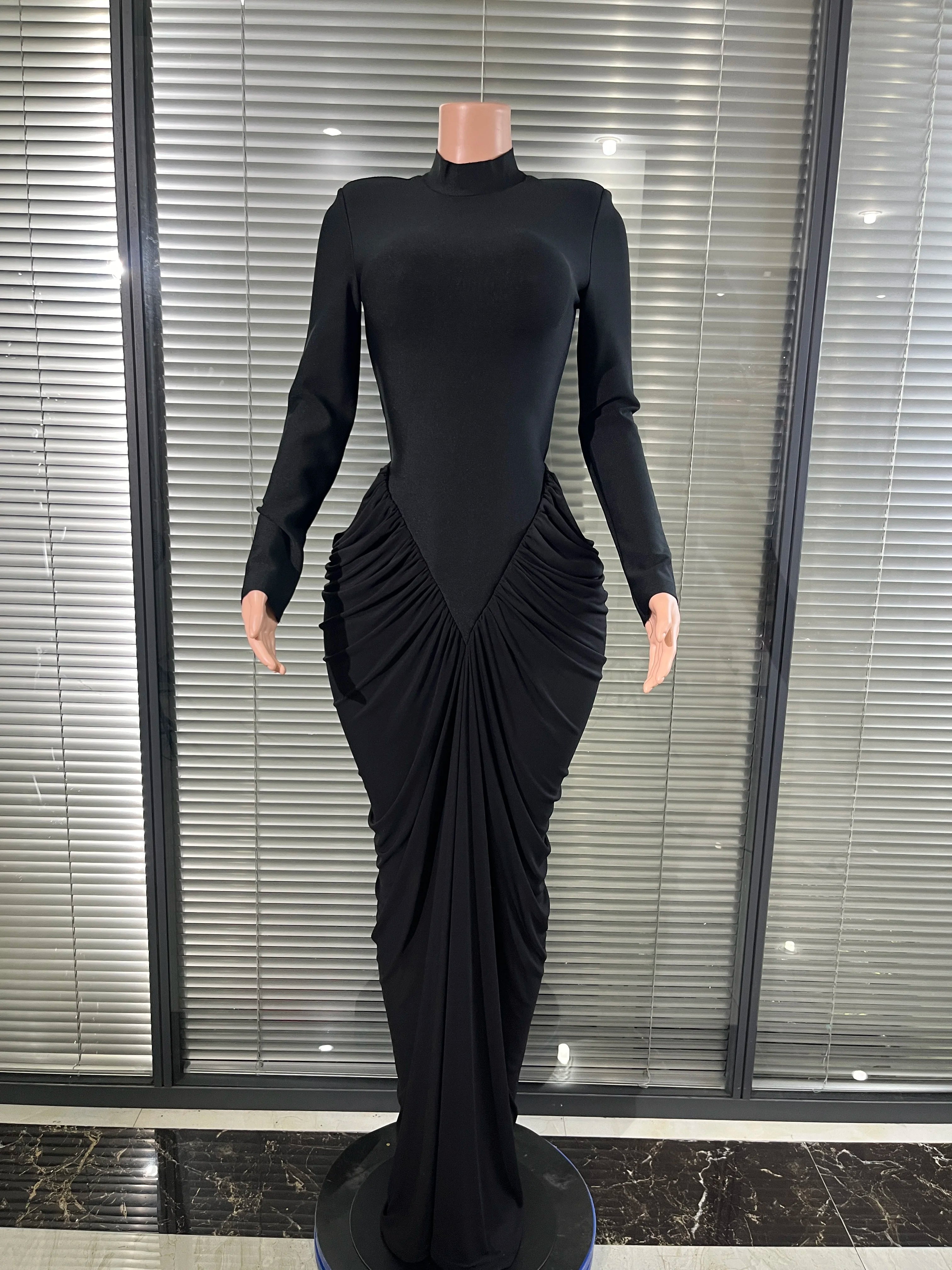 Glamorous Turtleneck Backless Hollow Long Sleeve Dress