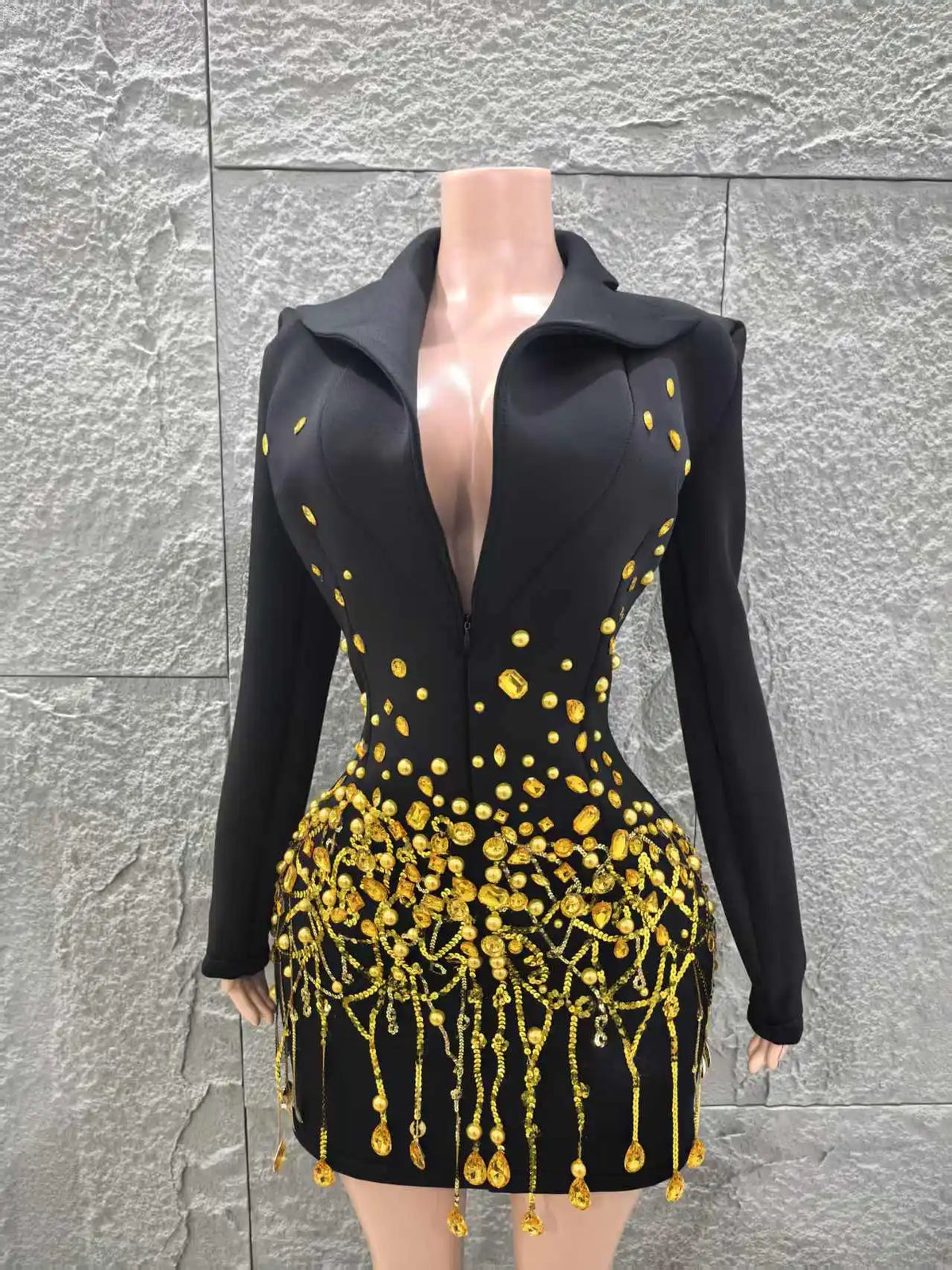 Long Sleeve Sexy Deep V-Neck Bodycon Blazer Dress