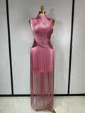 Sexy Sleeveless Pink Sky Blue Tassel Bandage Dress